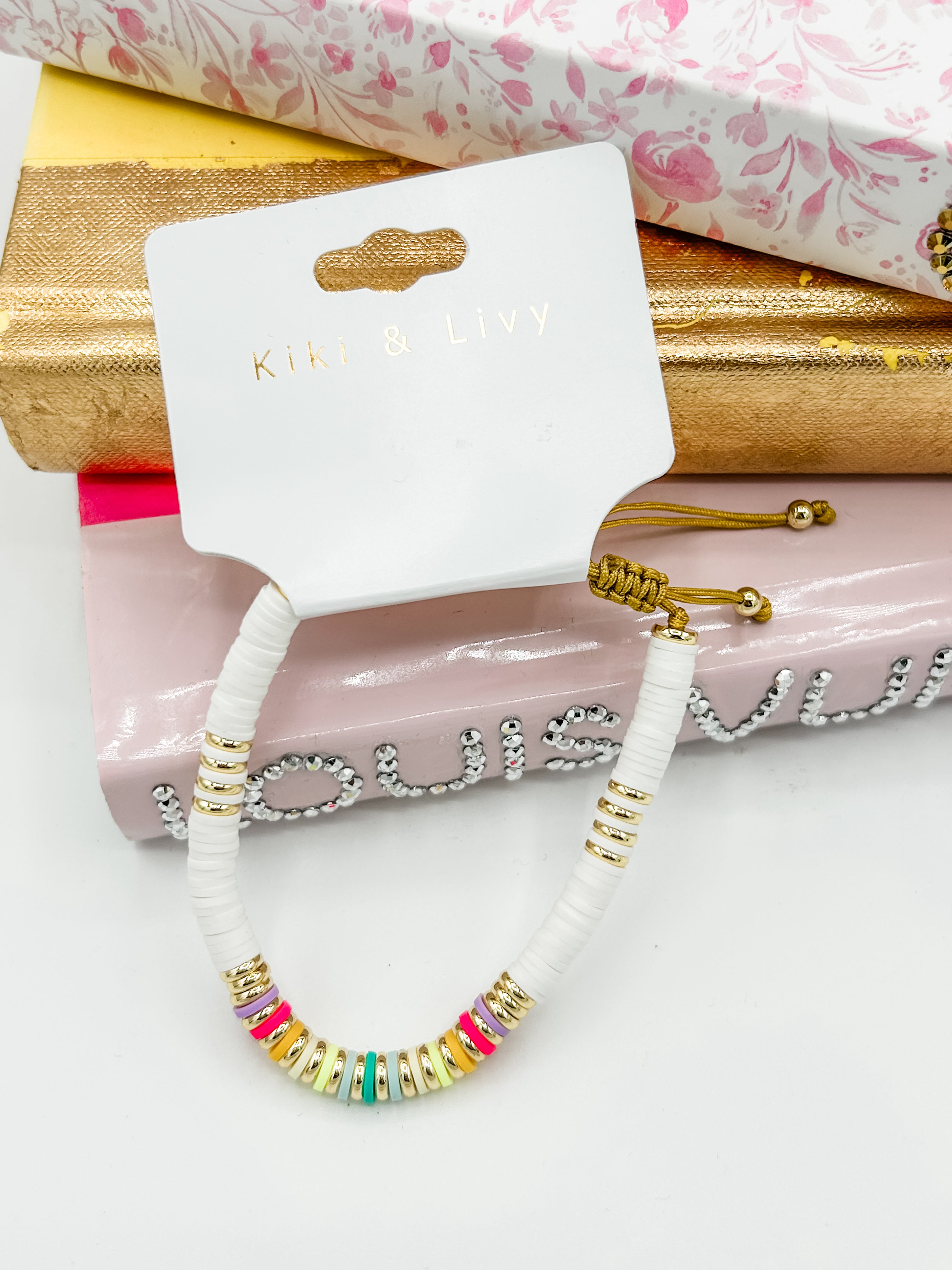 White & Colorful Beaded Adjustable Bracelet