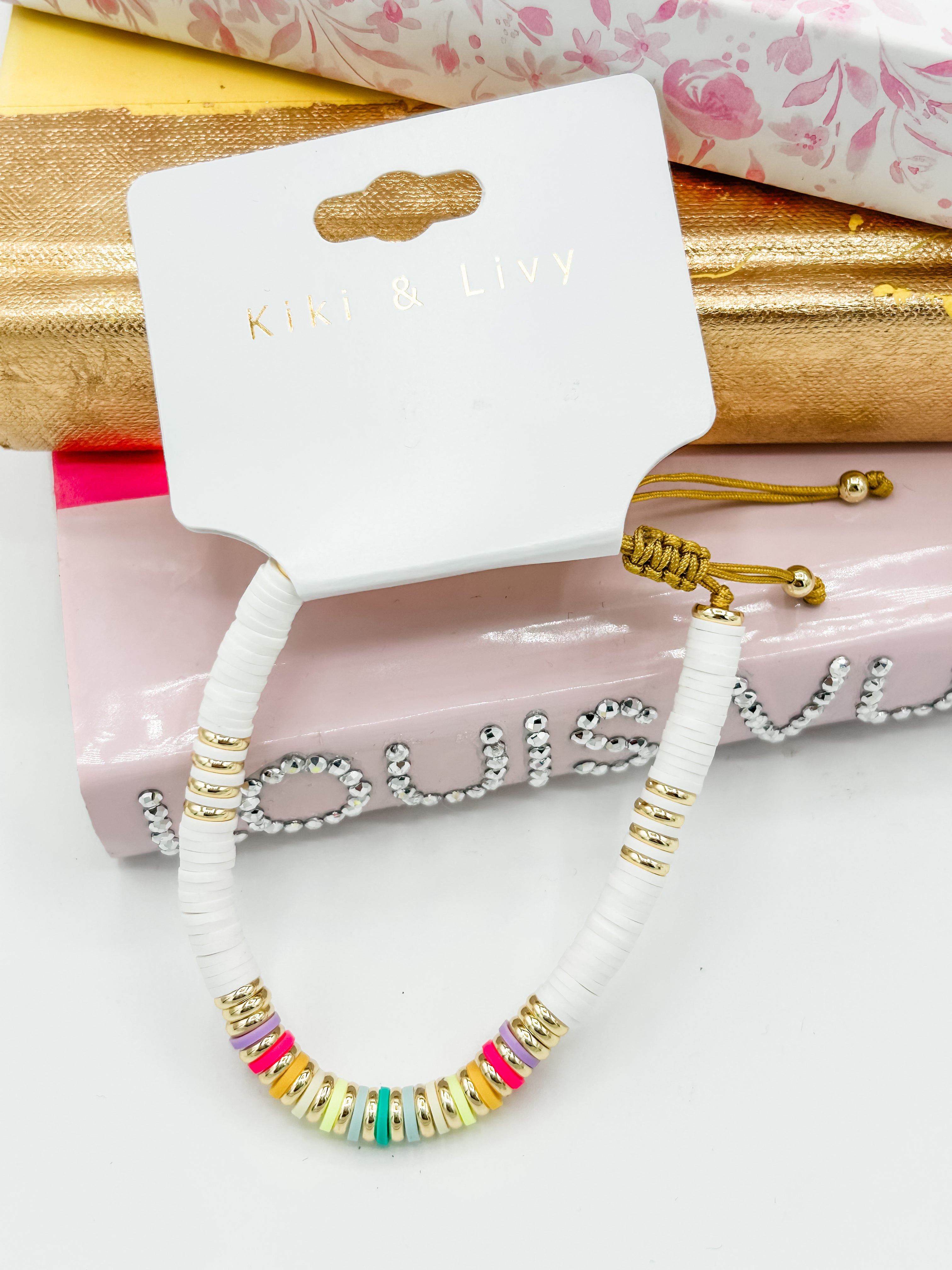 White & Colorful Beaded Adjustable Bracelet