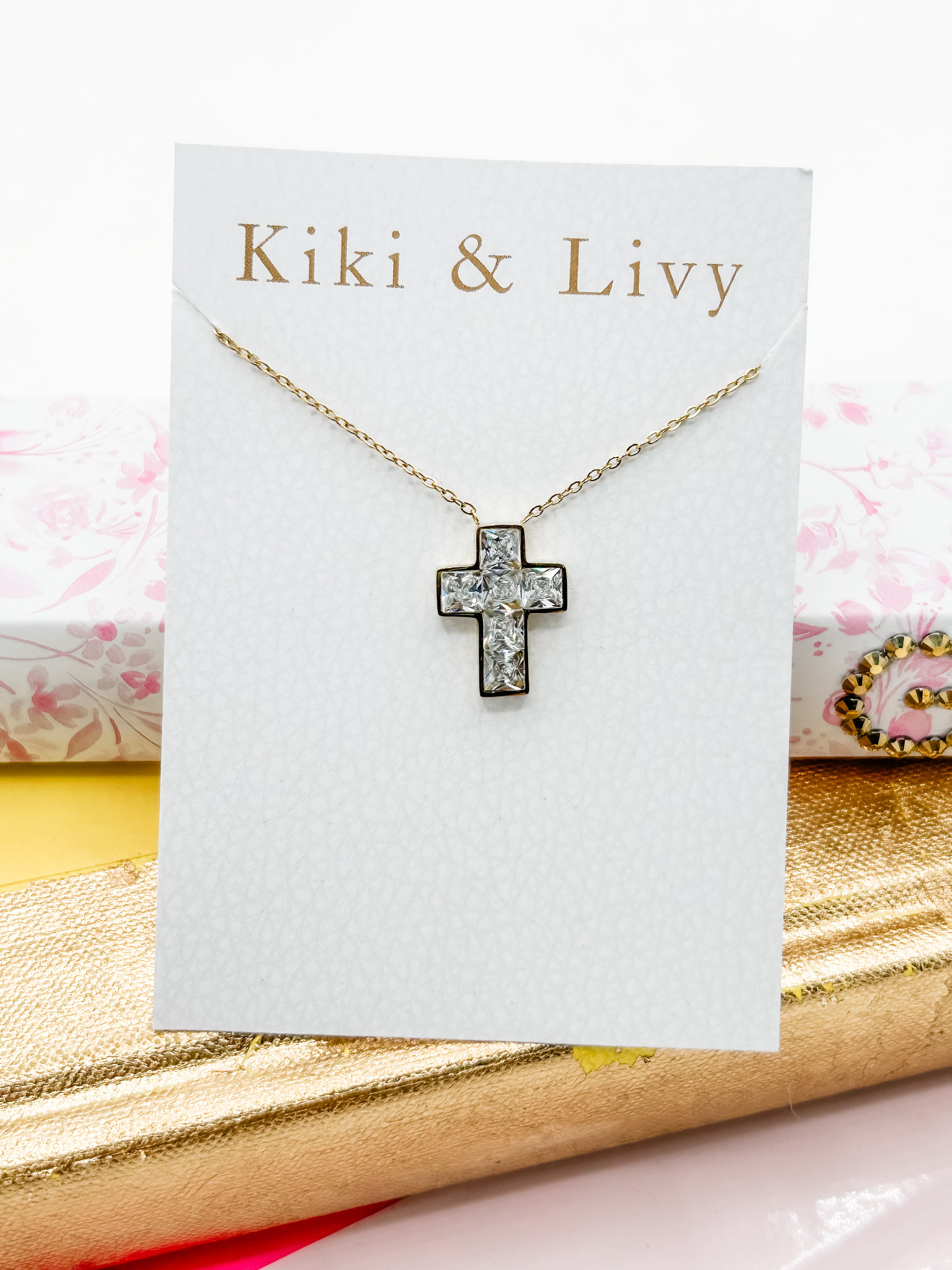 Square Stone Cross Necklace