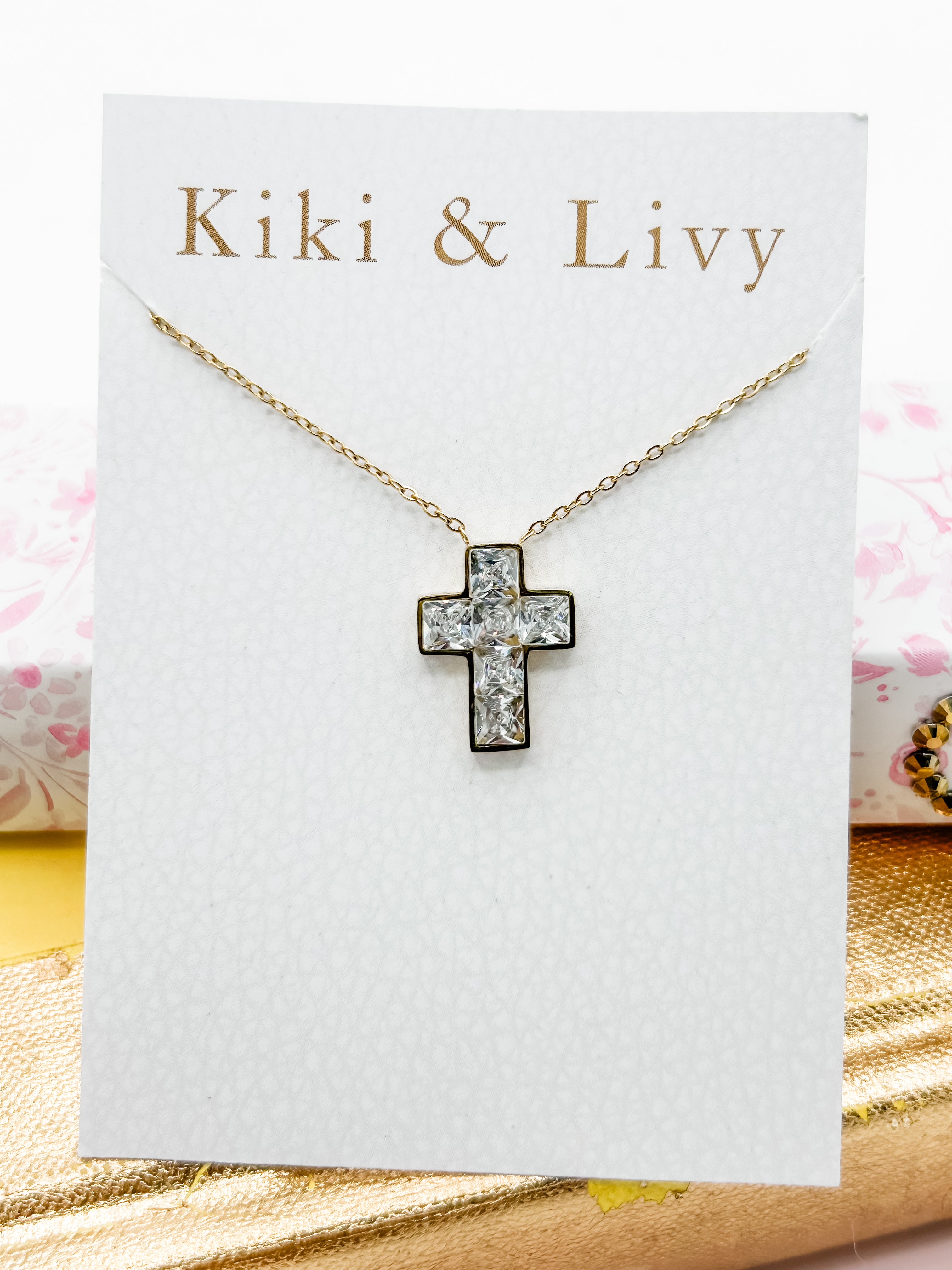Square Stone Cross Necklace