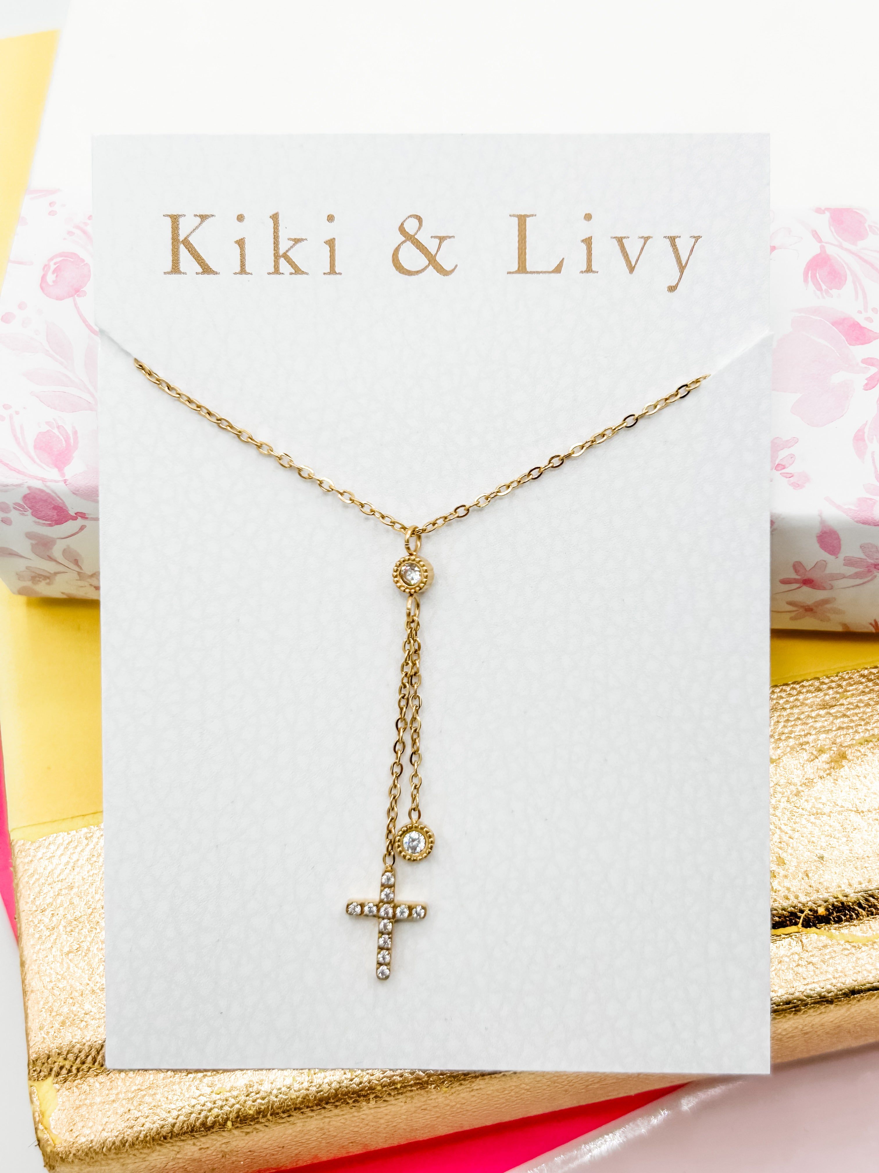 Double Dangle Cross Necklace