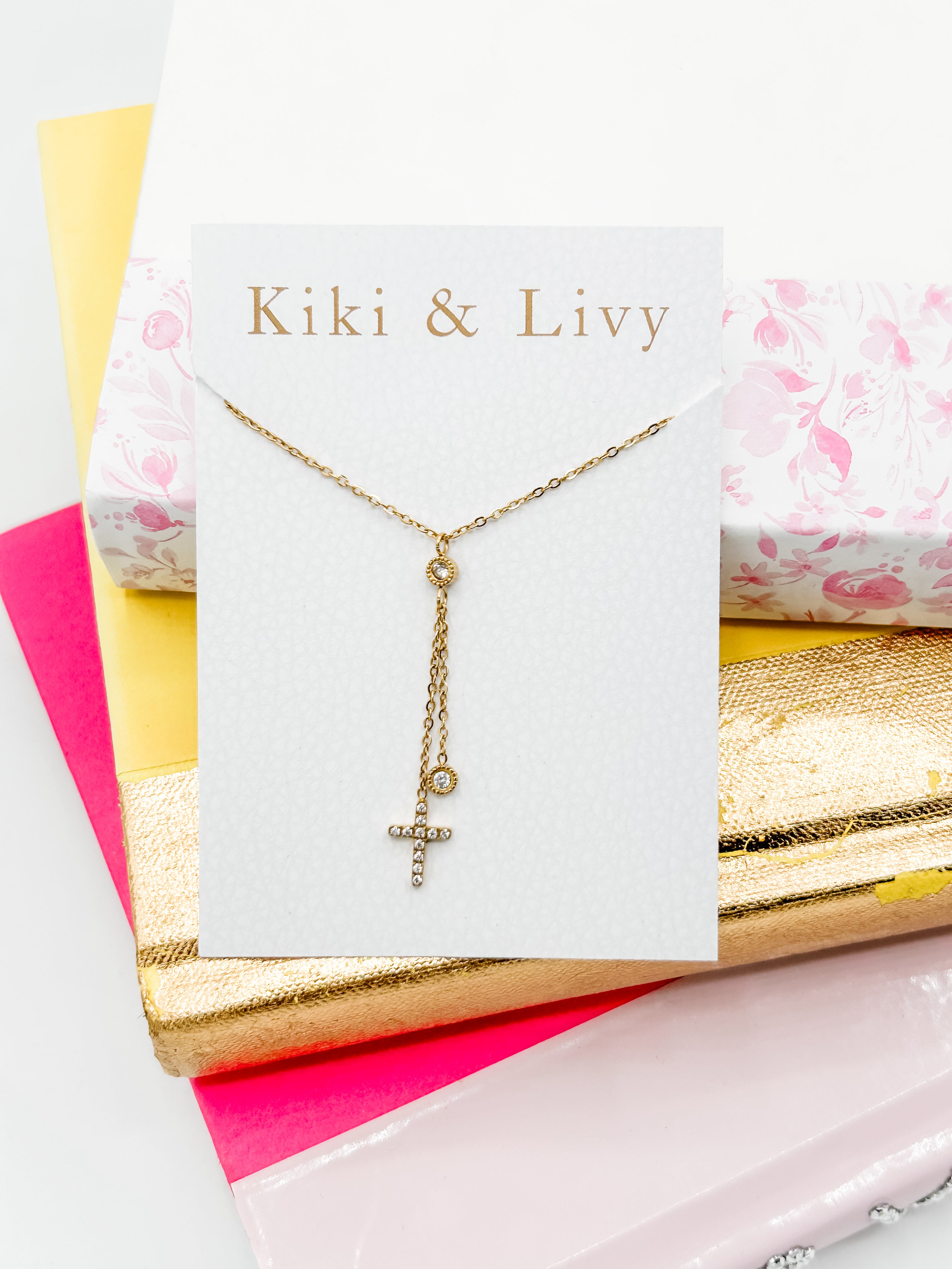 Double Dangle Cross Necklace