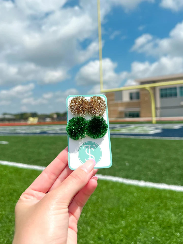 Green & Gold GameDay Pom Earrings