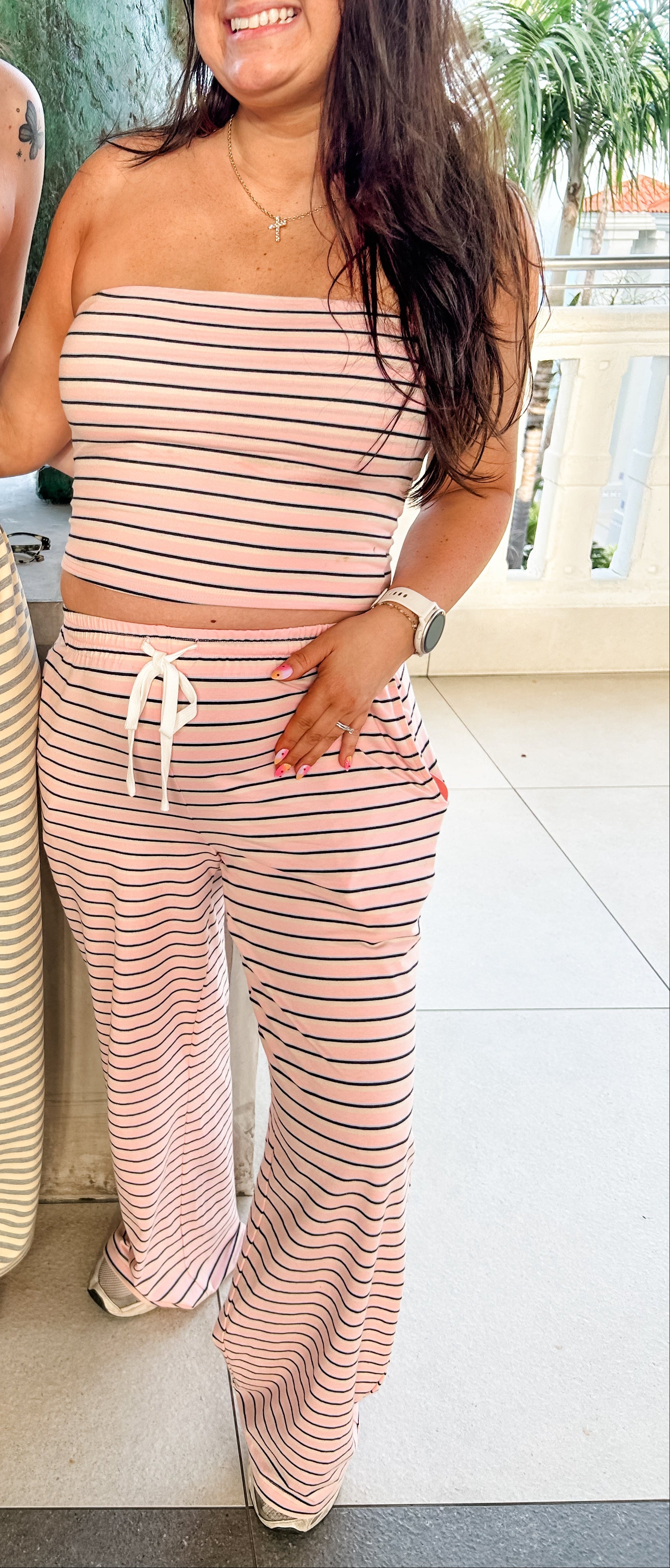 Light Pink Stripe Tube Top Set
