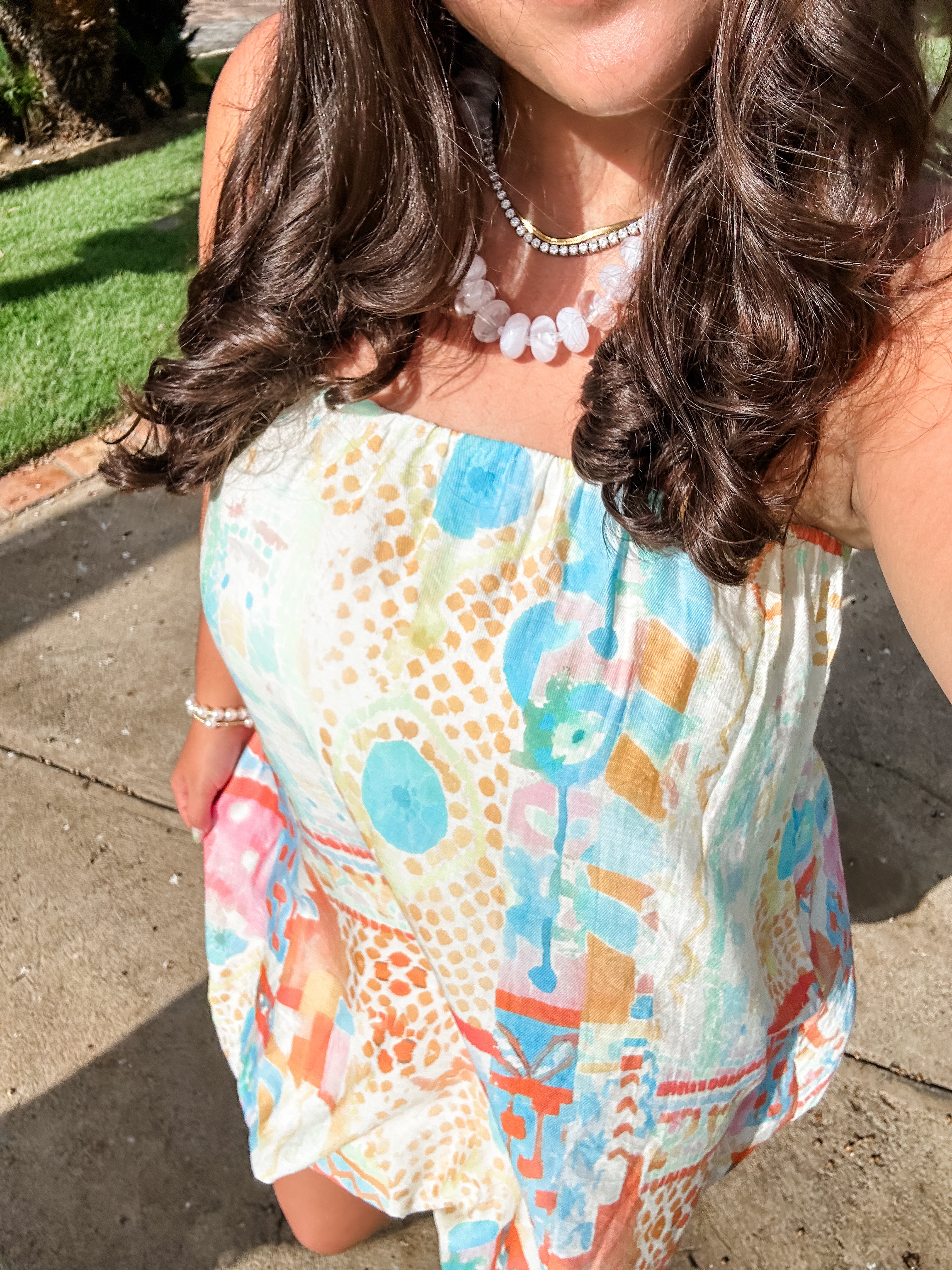 Watercolor Bubble Hem Strapless Dress