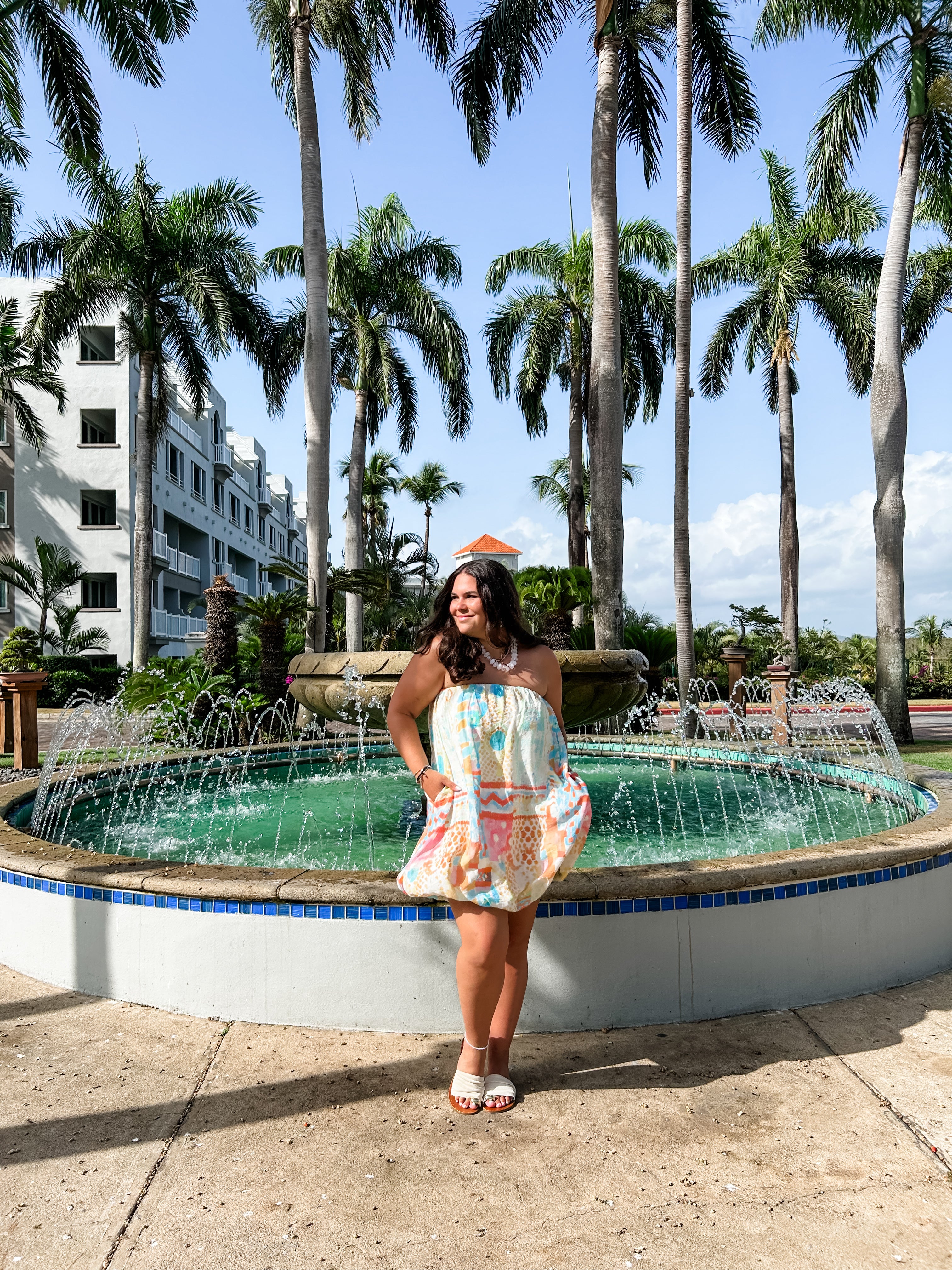 Watercolor Bubble Hem Strapless Dress