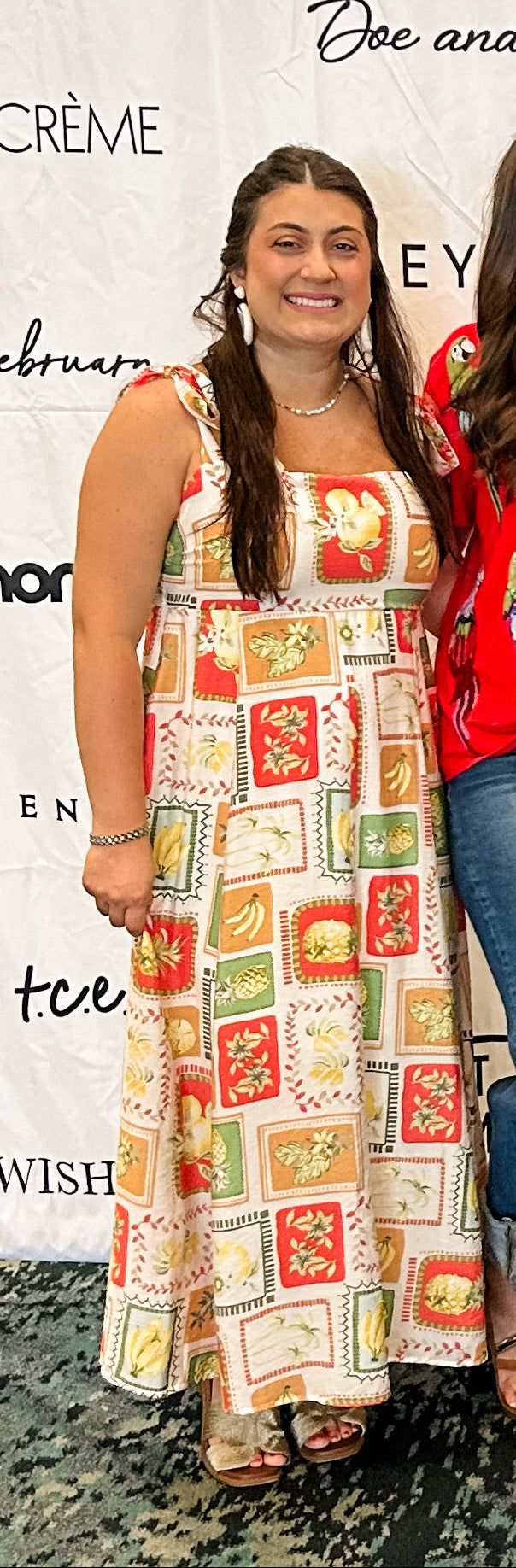 White Multi Tropical Midi Dress