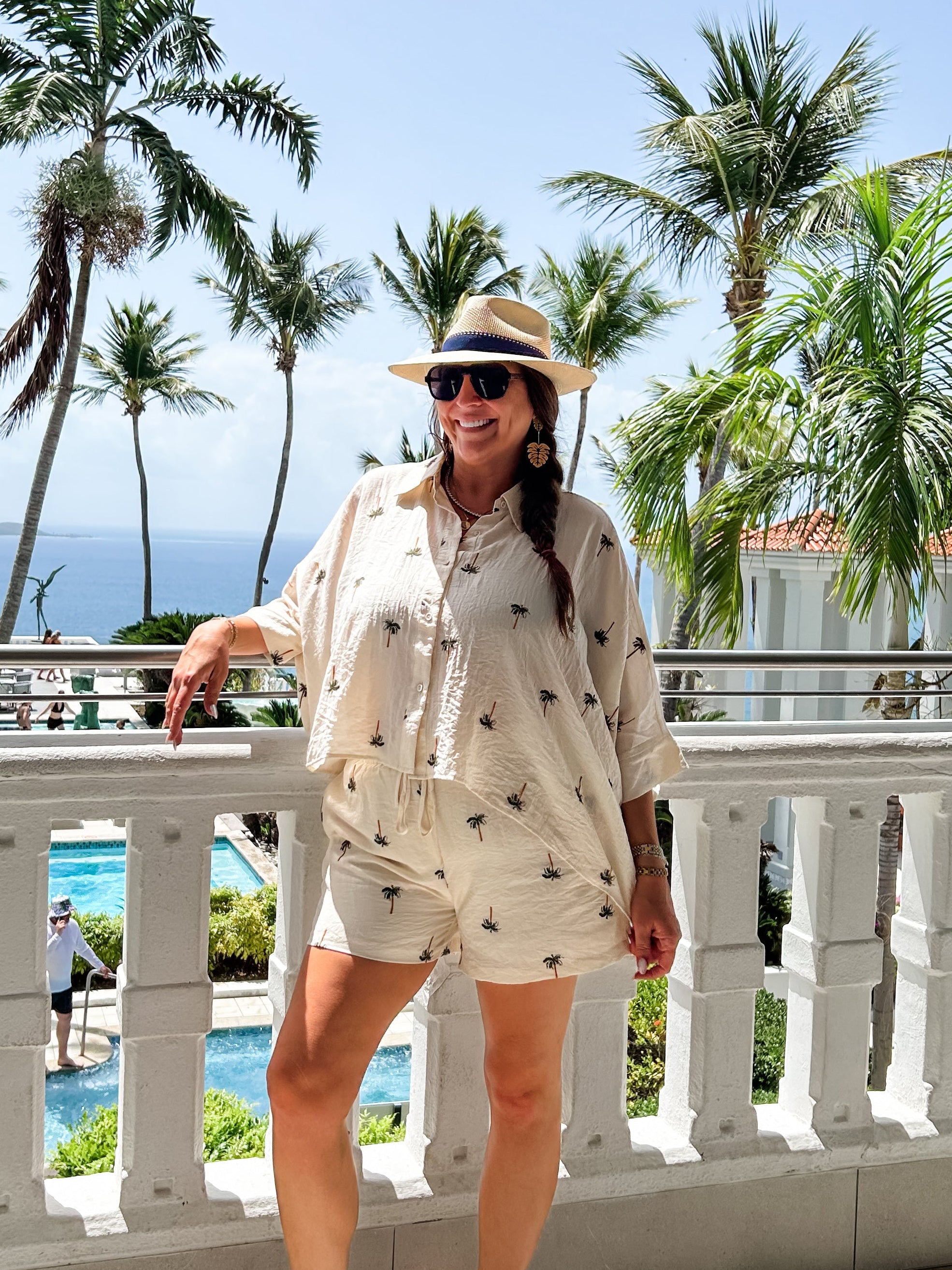 Cream Palm Tree Shorts Set