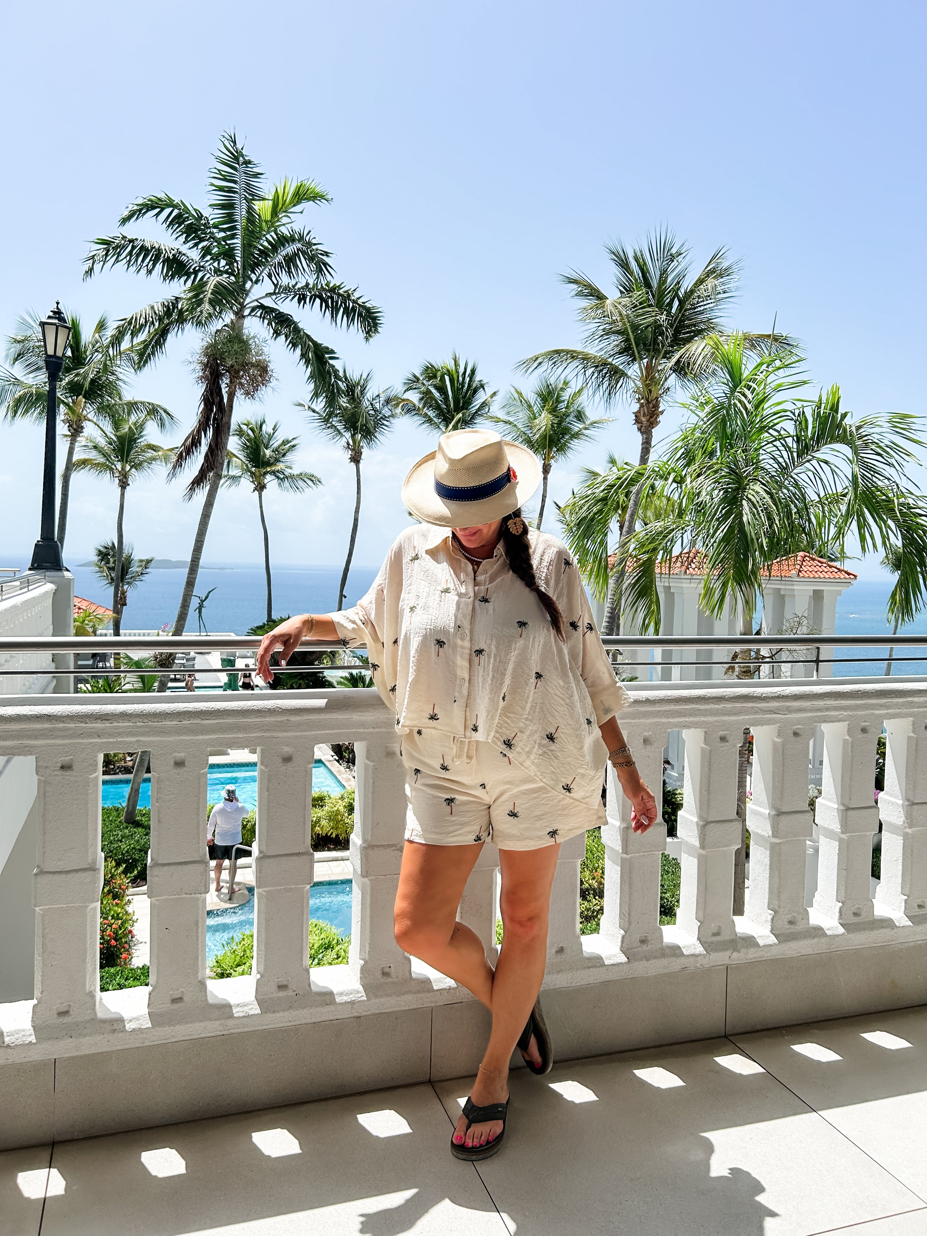 Cream Palm Tree Shorts Set