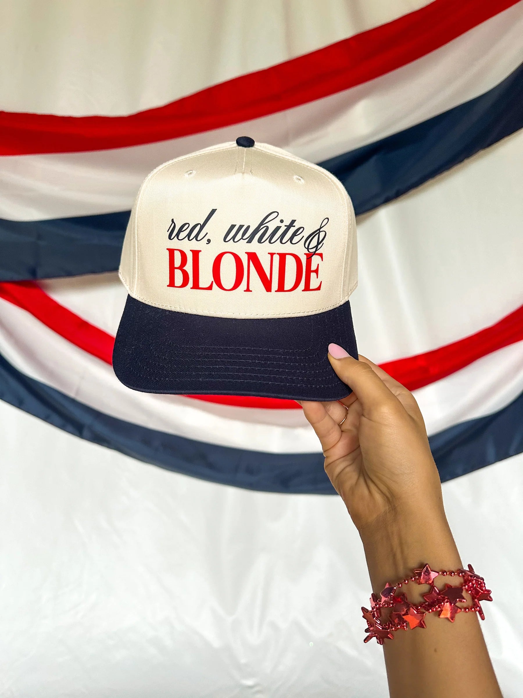 Red, White & Blonde Trucker Hat