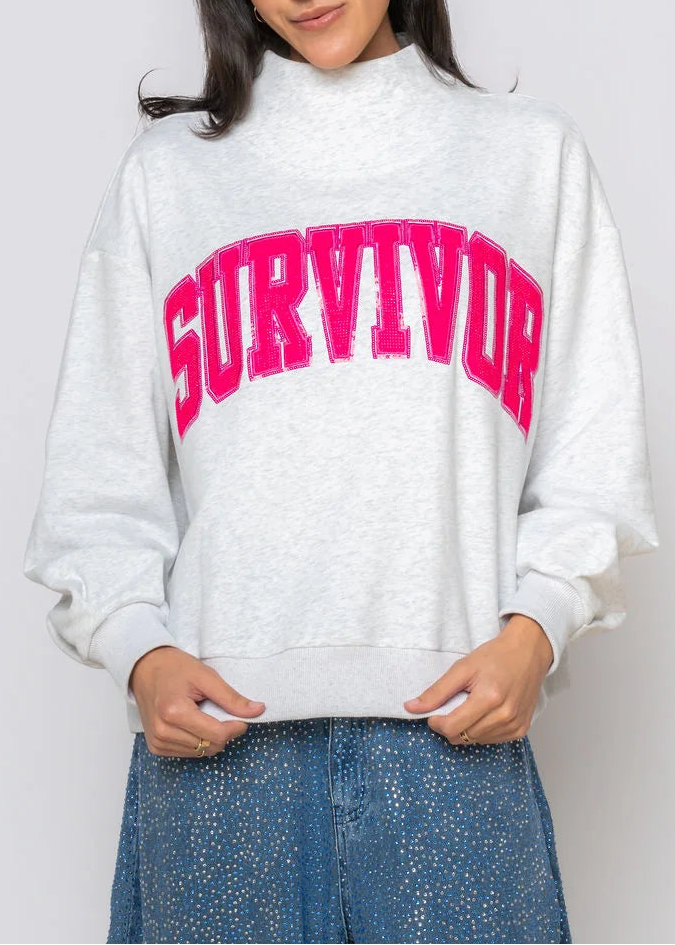 Grey Mockneck 'Survivor' Sweatshirt