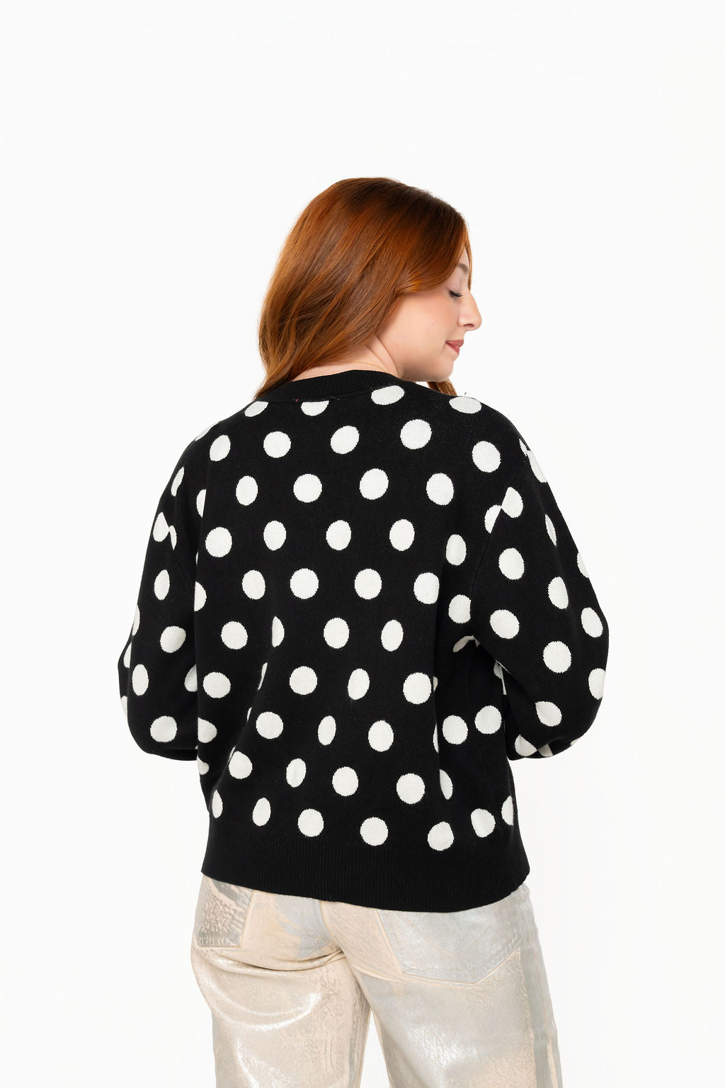 Black & White Polka Dot Nutcracker in QOS Button Up Cardigan