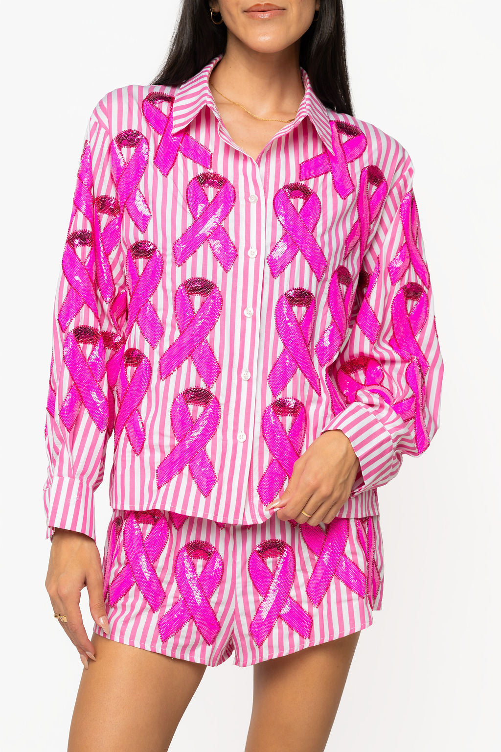 Pink Striped Cotton Breast Cancer Top
