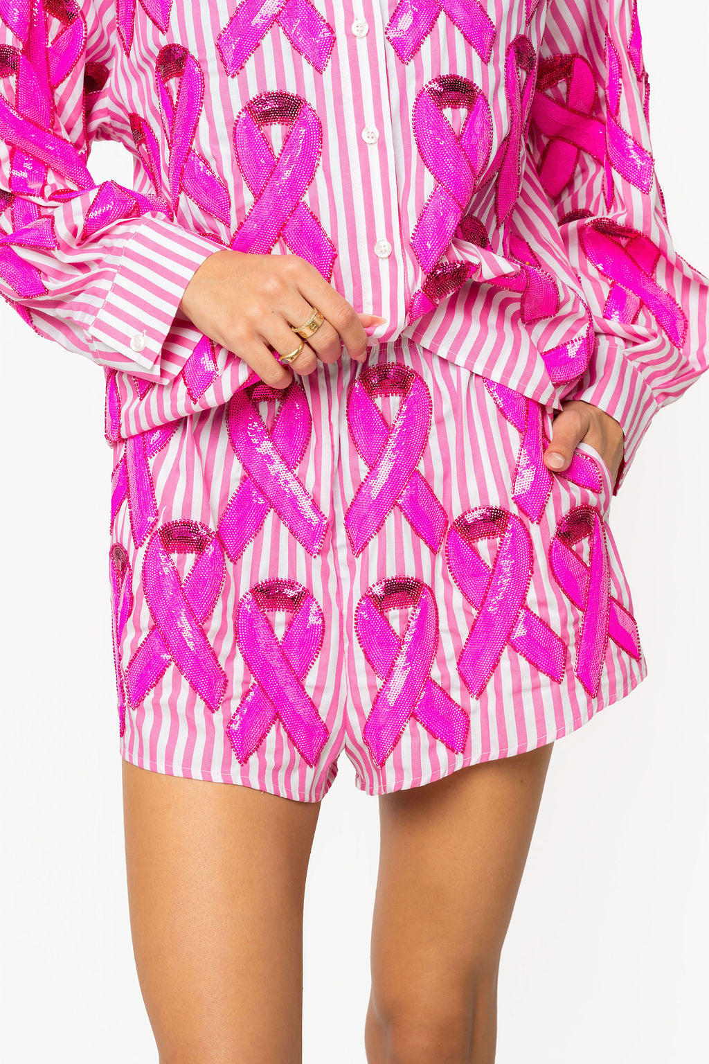 Pink Striped Cotton Breast Short