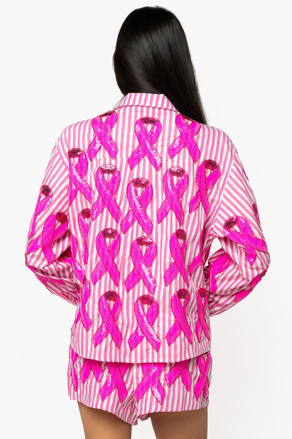 Pink Striped Cotton Breast Cancer Top