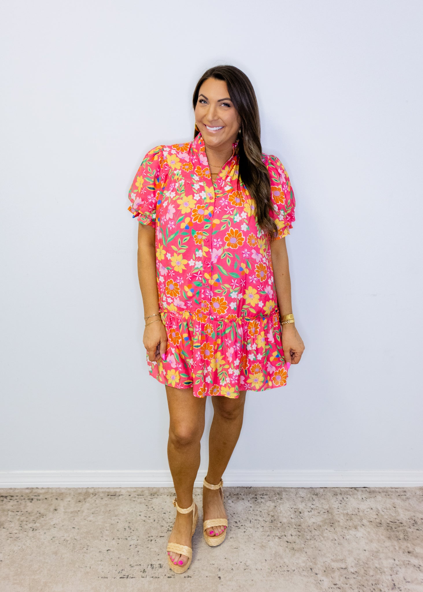 Pink Multi Floral Button Down Dress