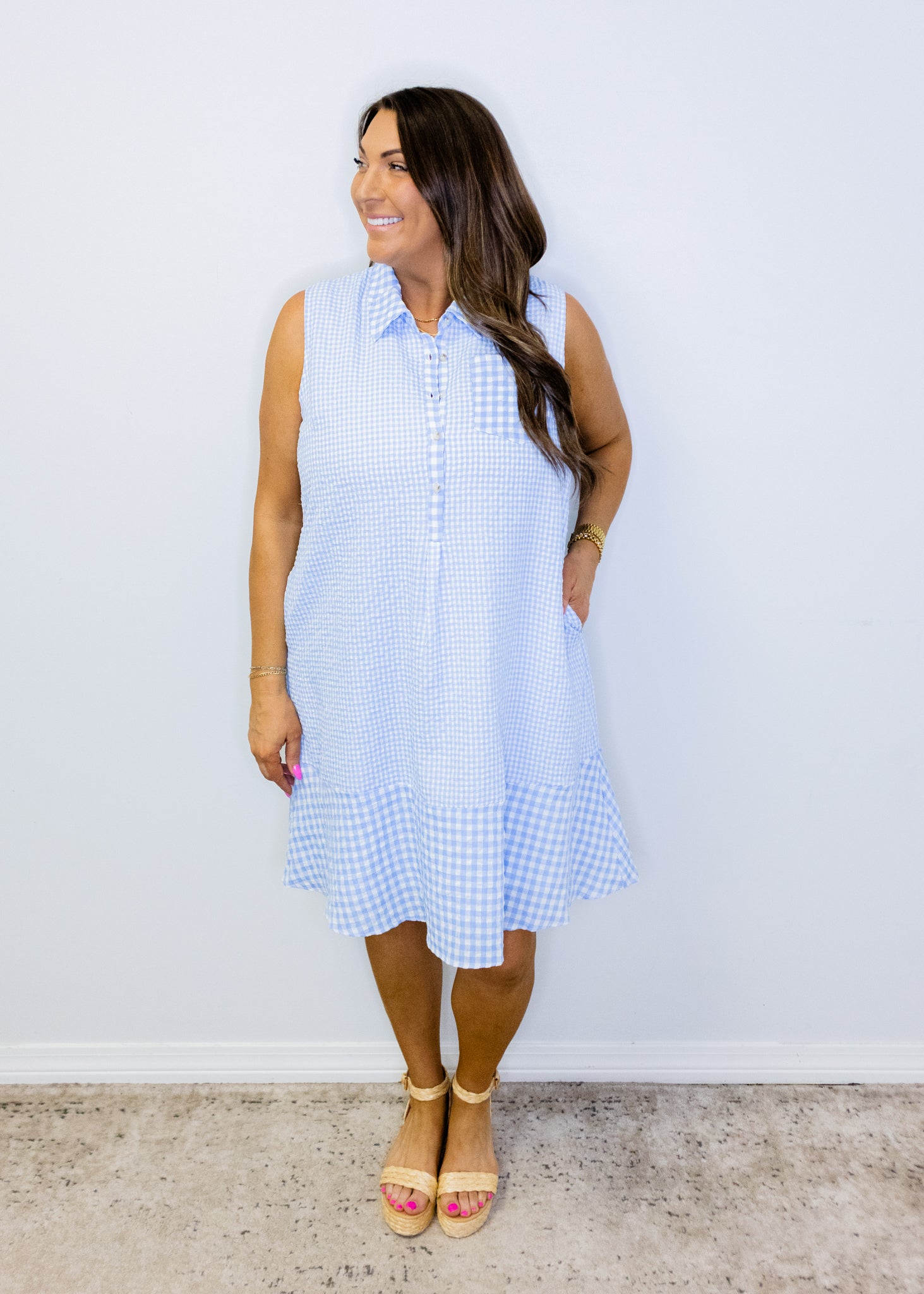 Blue Gingham Collared Shirt Dress — Love, ivy Boutique MS