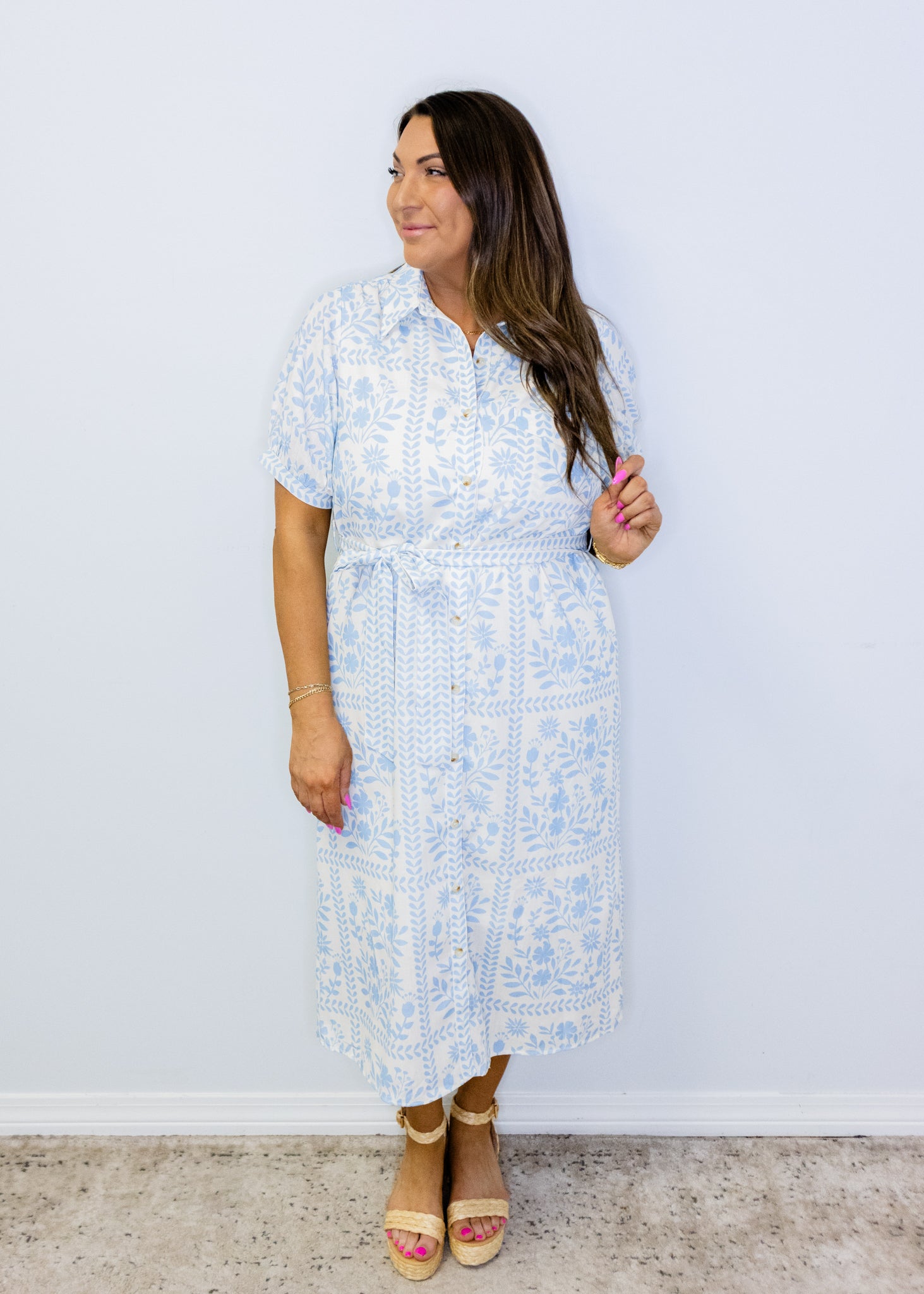 Blue & Ivory Print Midi Dress