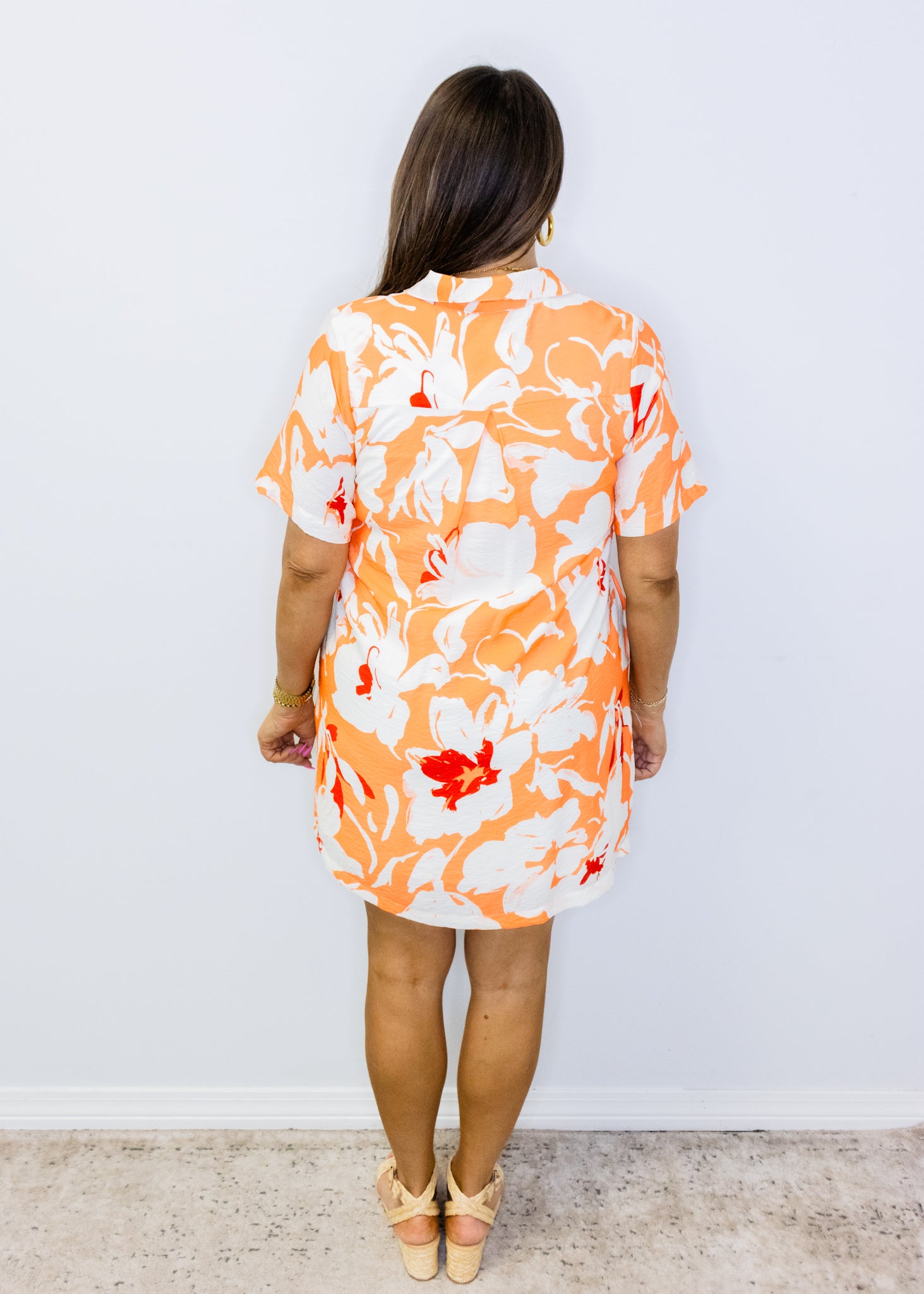 Coral Tropical Floral Shift Dress