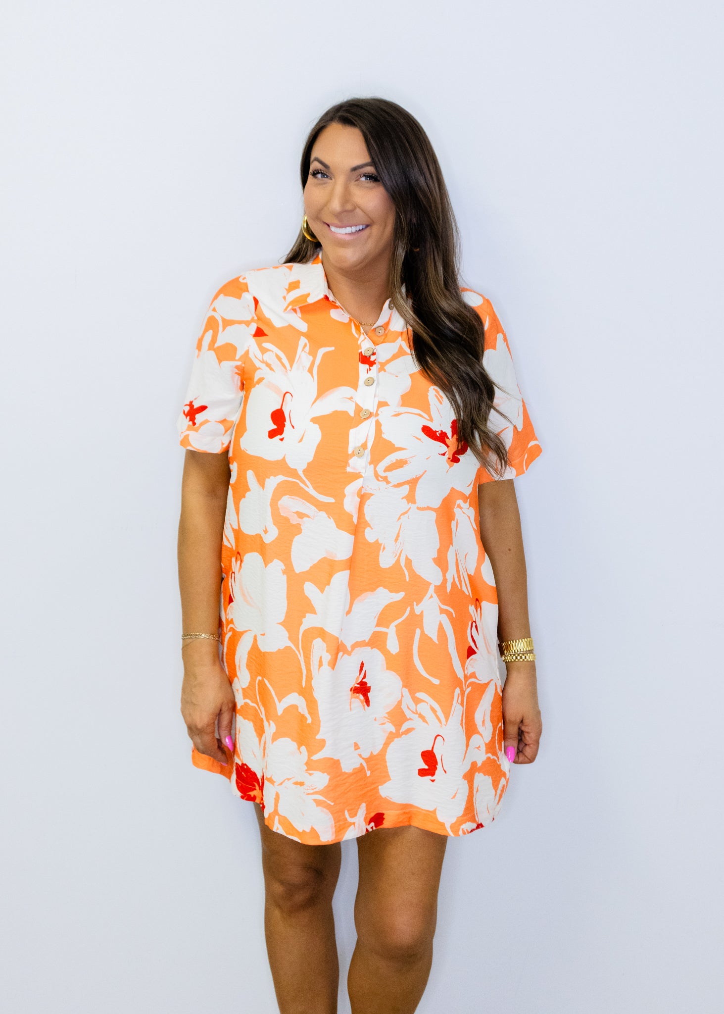 Coral Tropical Floral Shift Dress