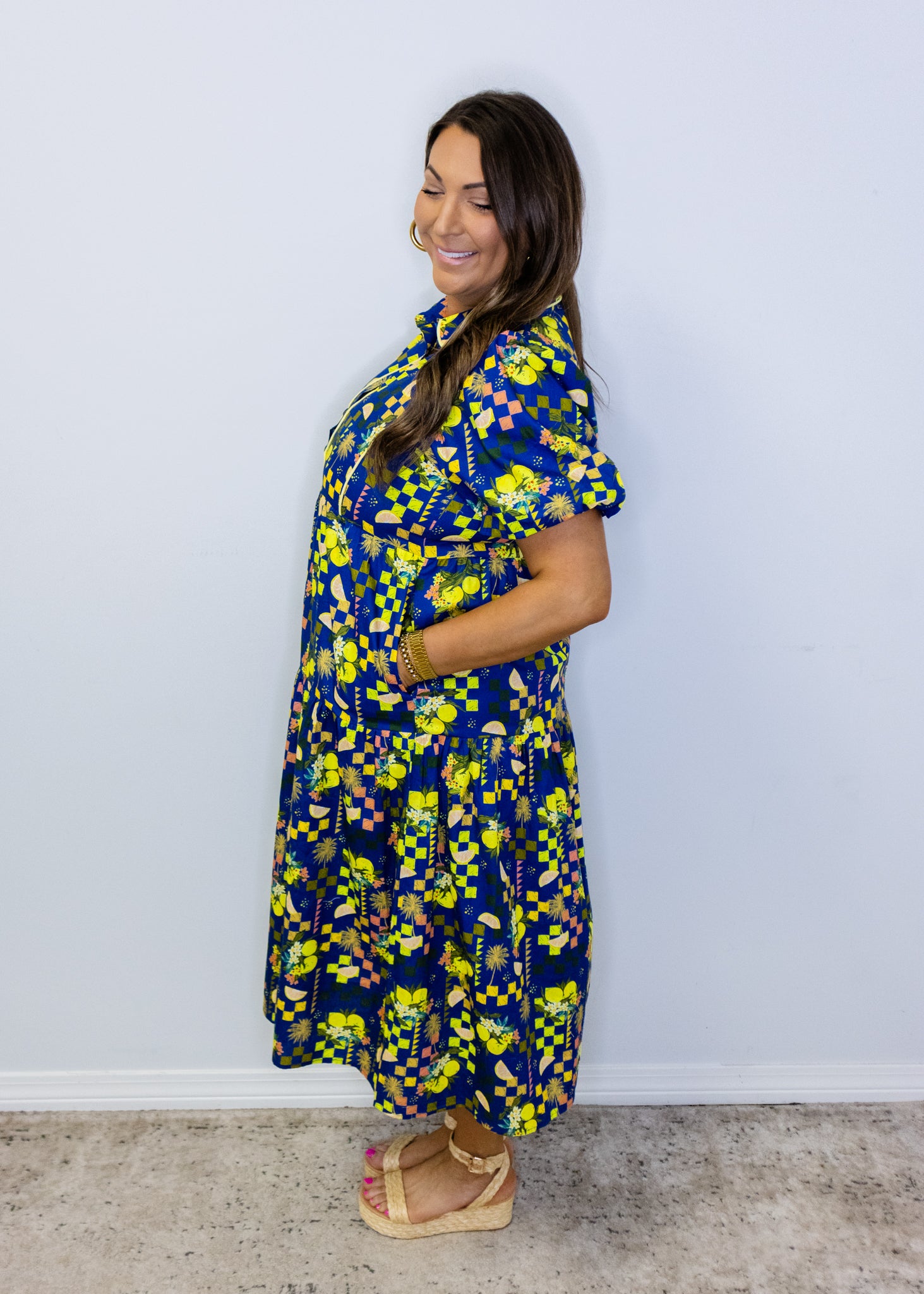 Blue Floral Tiered Midi Dress