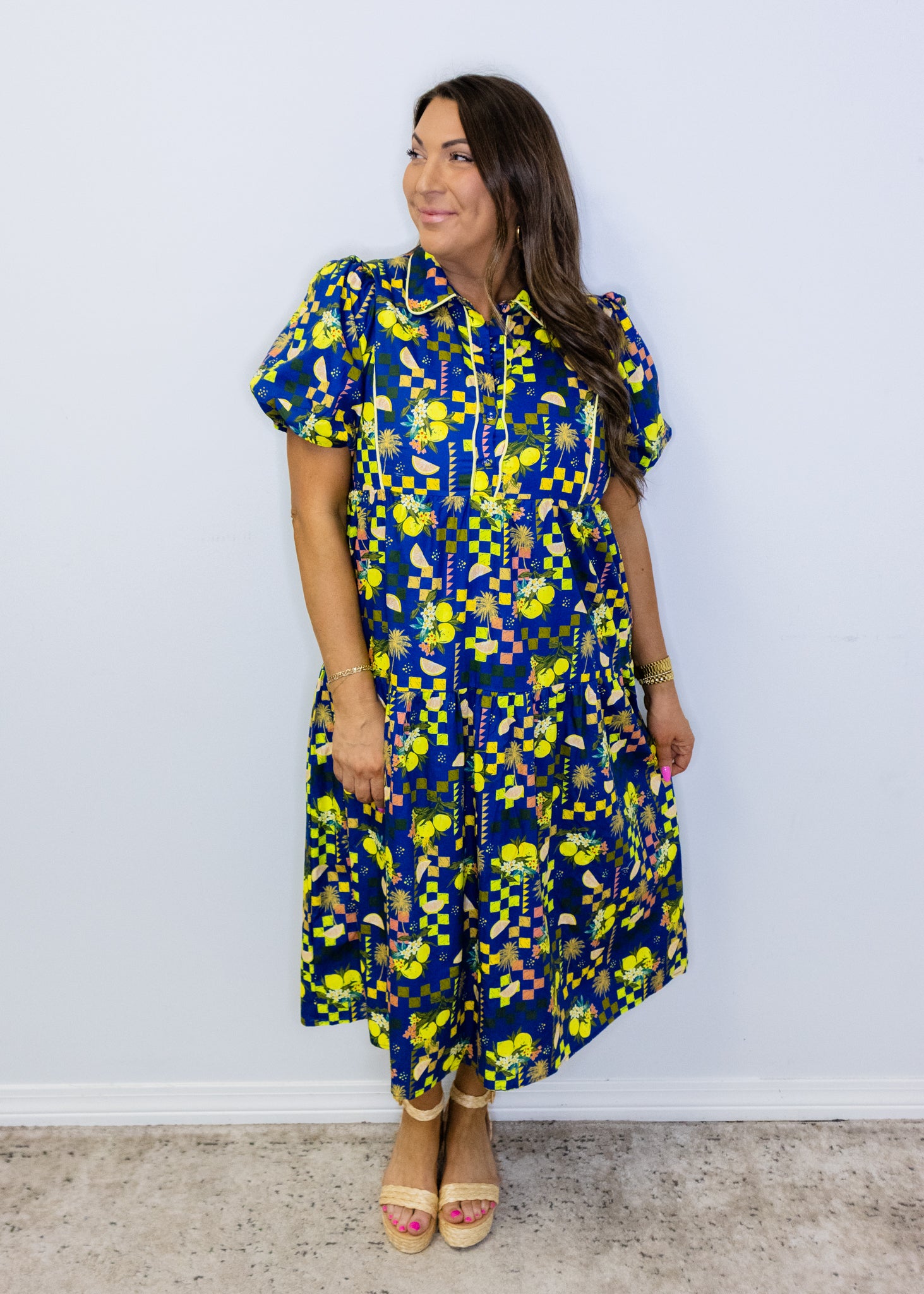 Blue Floral Tiered Midi Dress