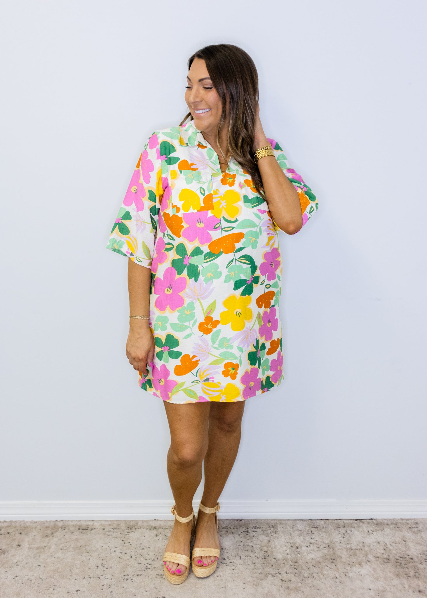 Multi Bold Floral Shift Dress
