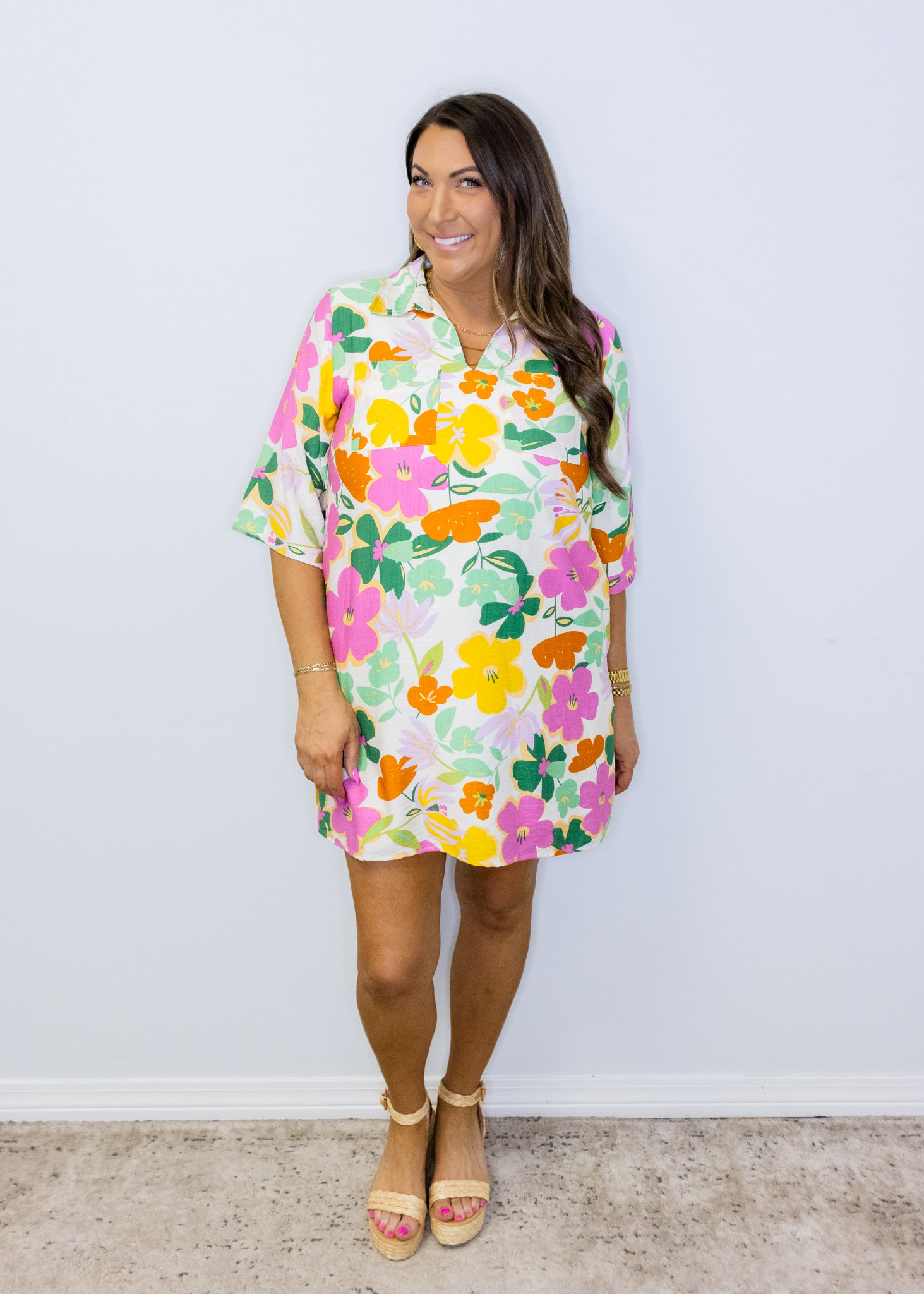 Multi Bold Floral Shift Dress