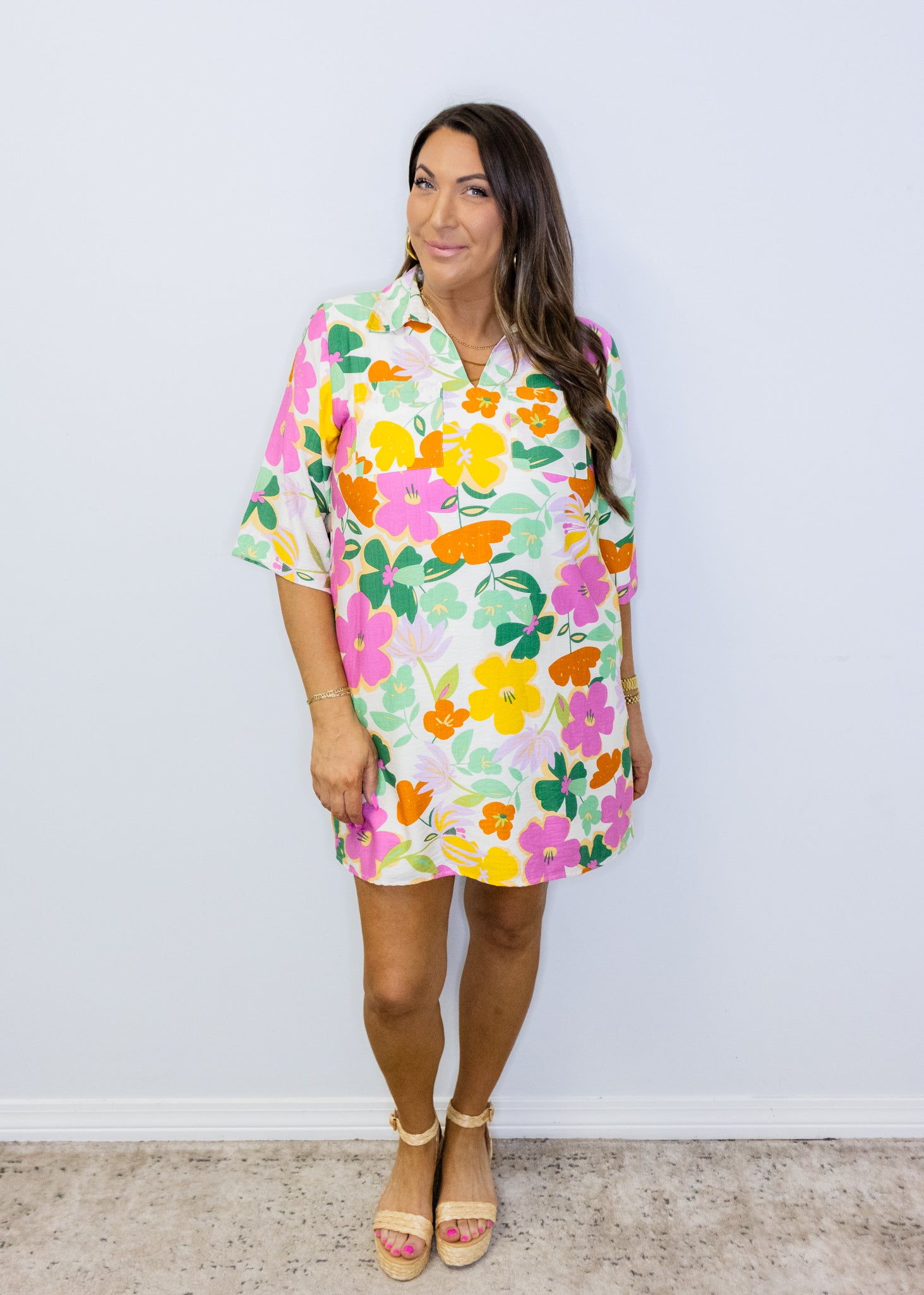 Multi Bold Floral Shift Dress