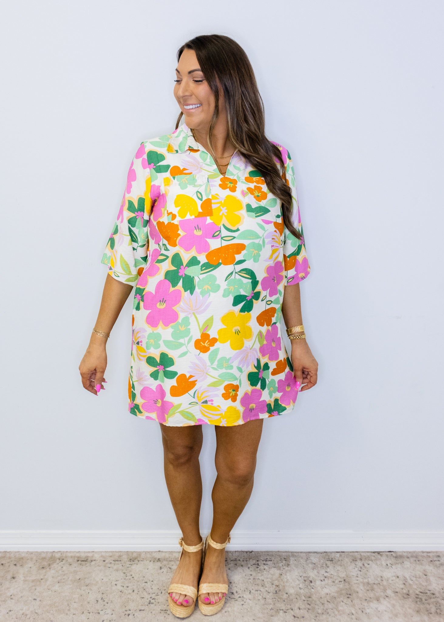 Multi Bold Floral Shift Dress