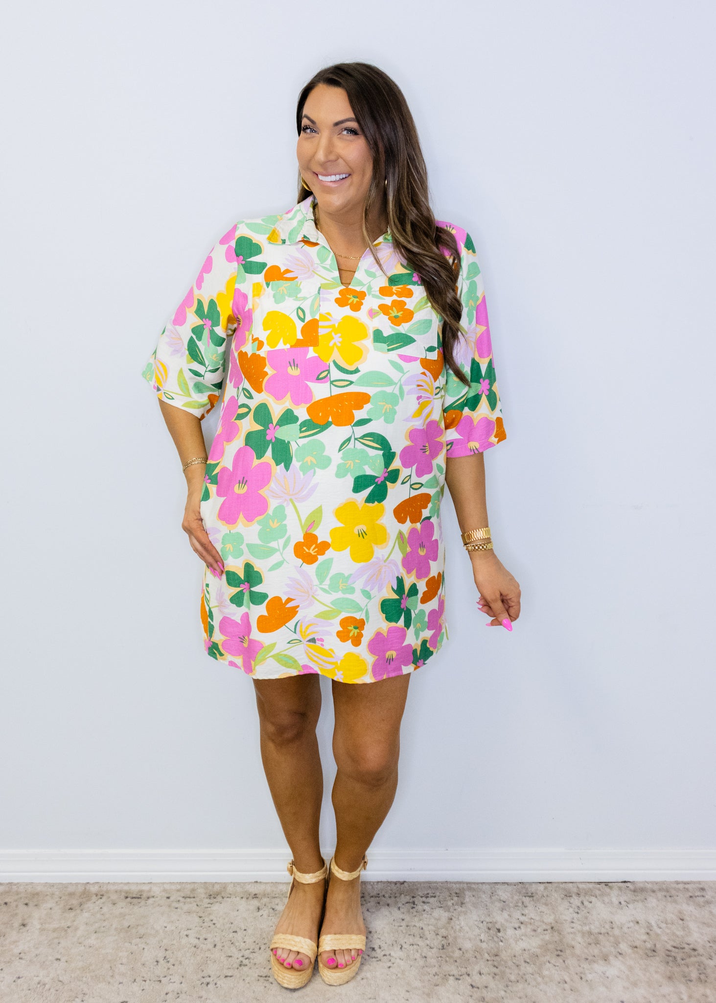 Multi Bold Floral Shift Dress