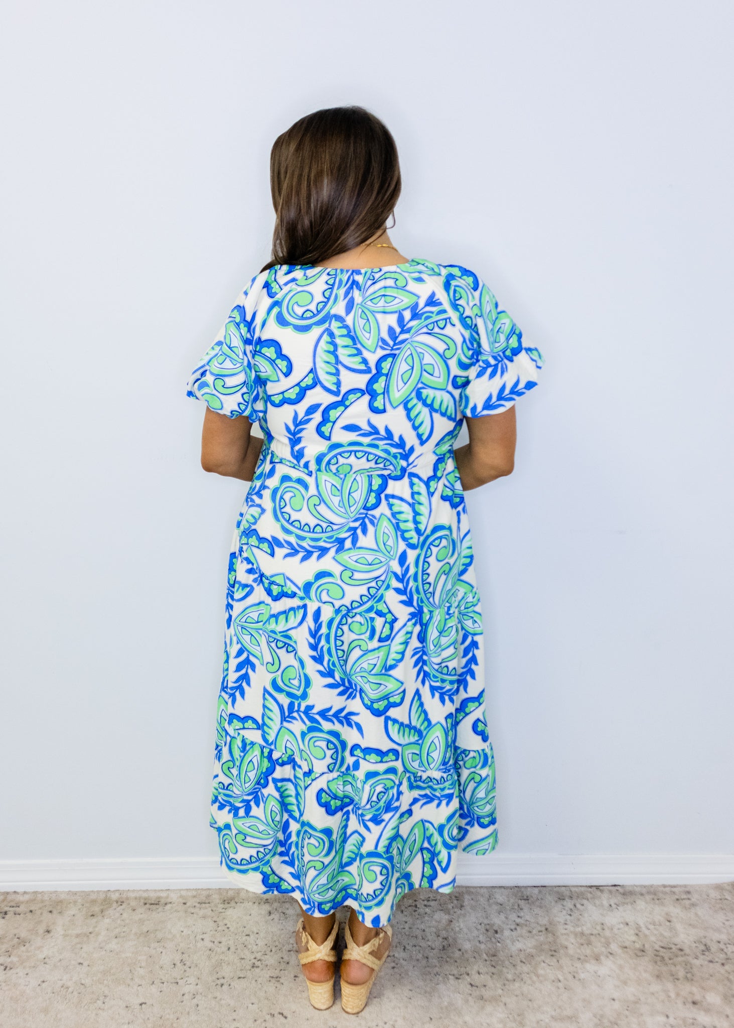 Blue Paisley Tiered Midi Dress