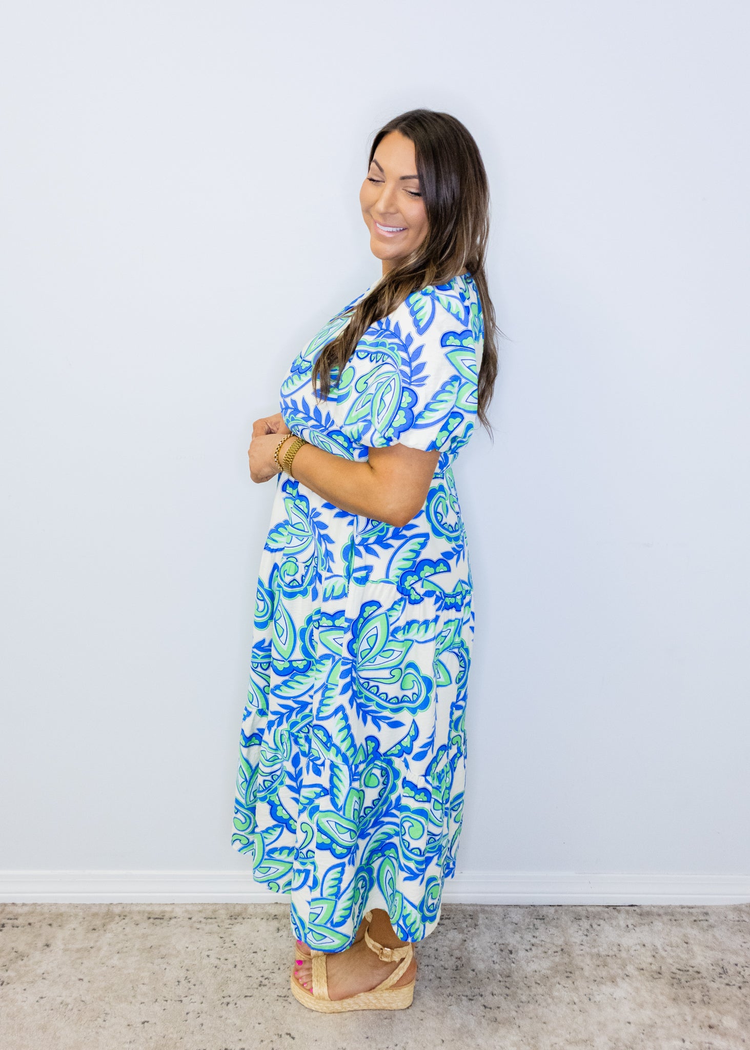 Blue Paisley Tiered Midi Dress