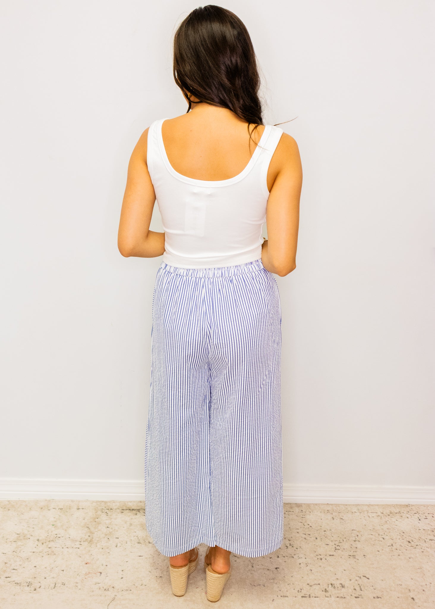Navy Stripe Seersucker Button Pants