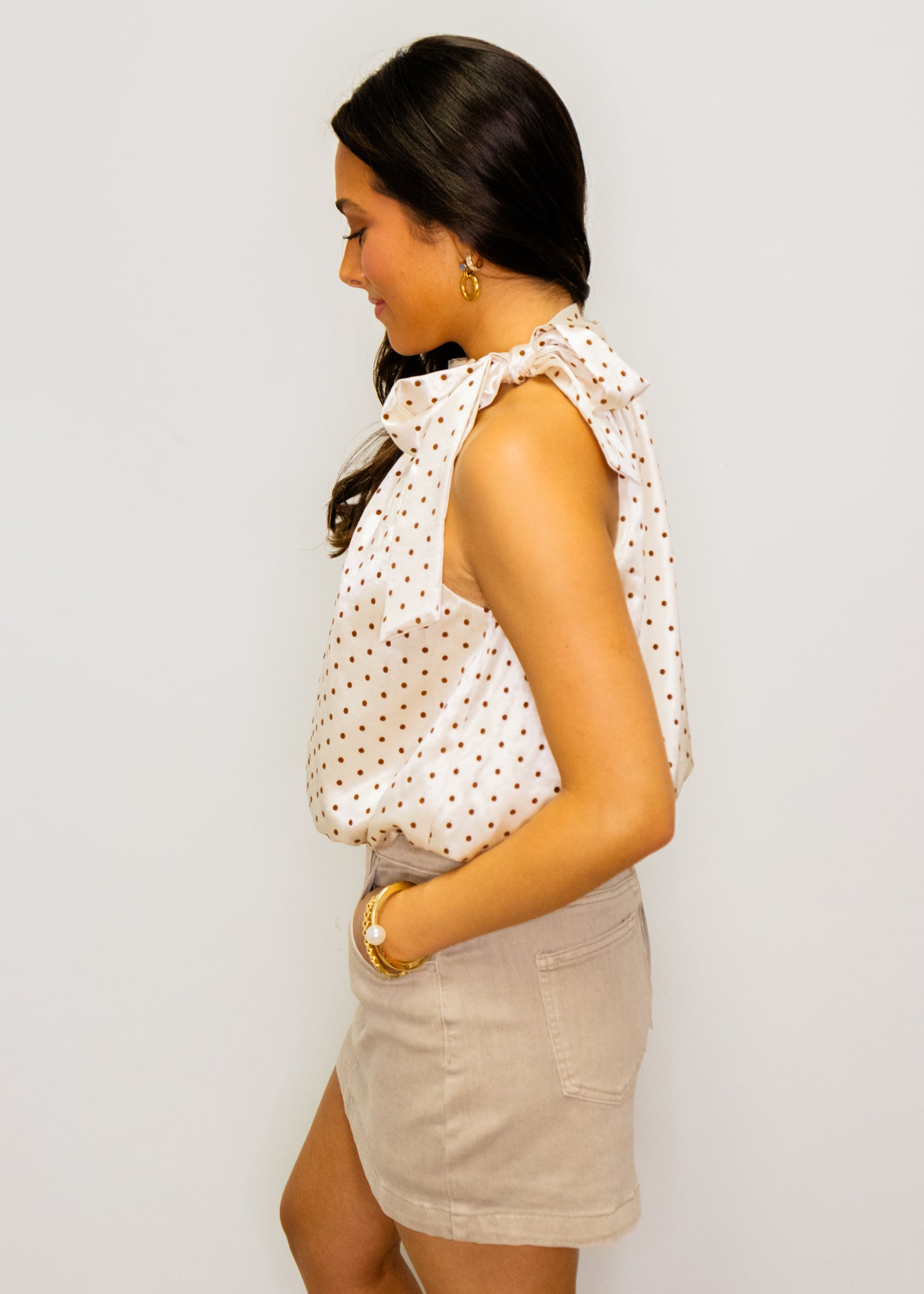 Cream & Brown Polka Dot Top