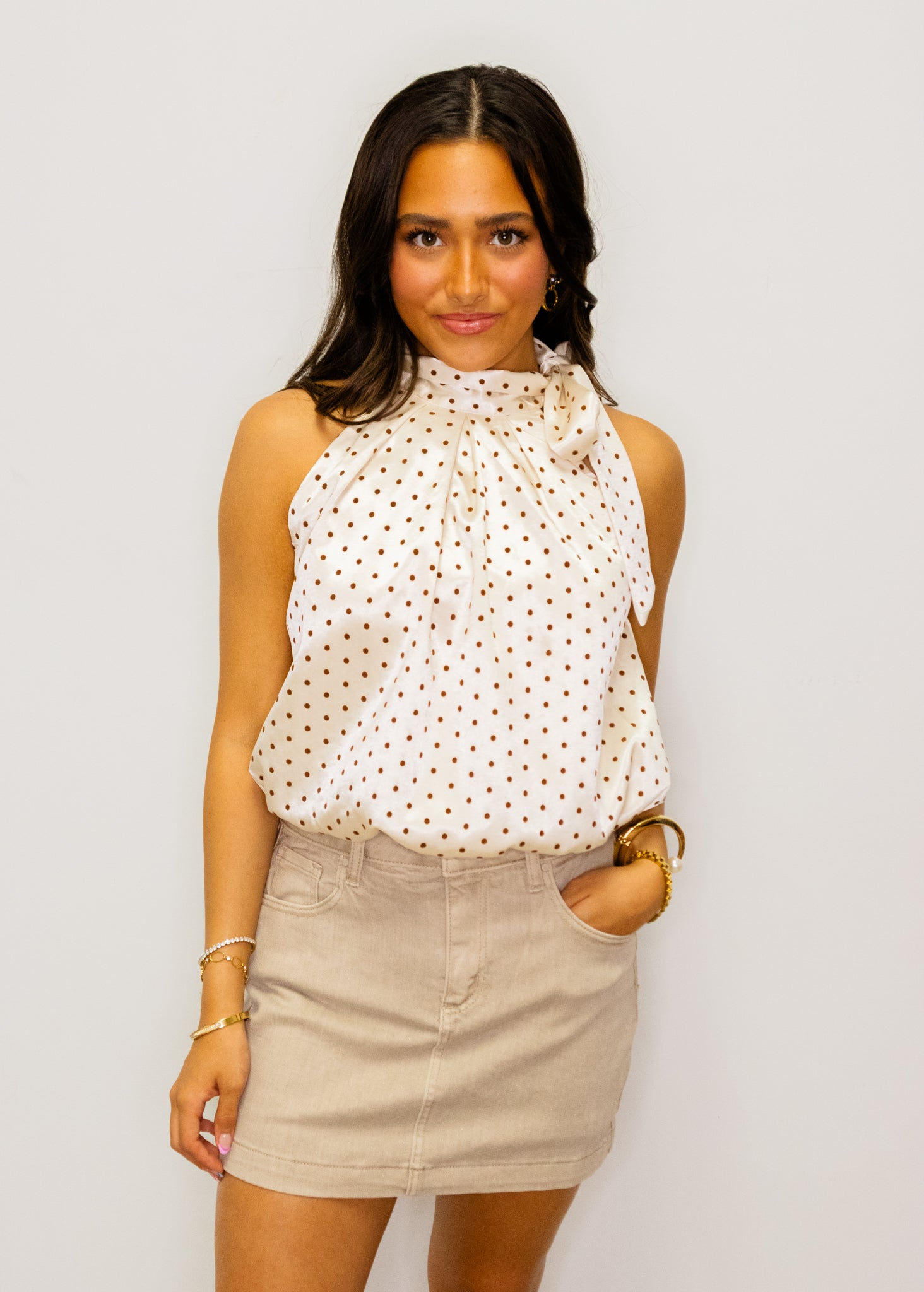 Cream & Brown Polka Dot Top