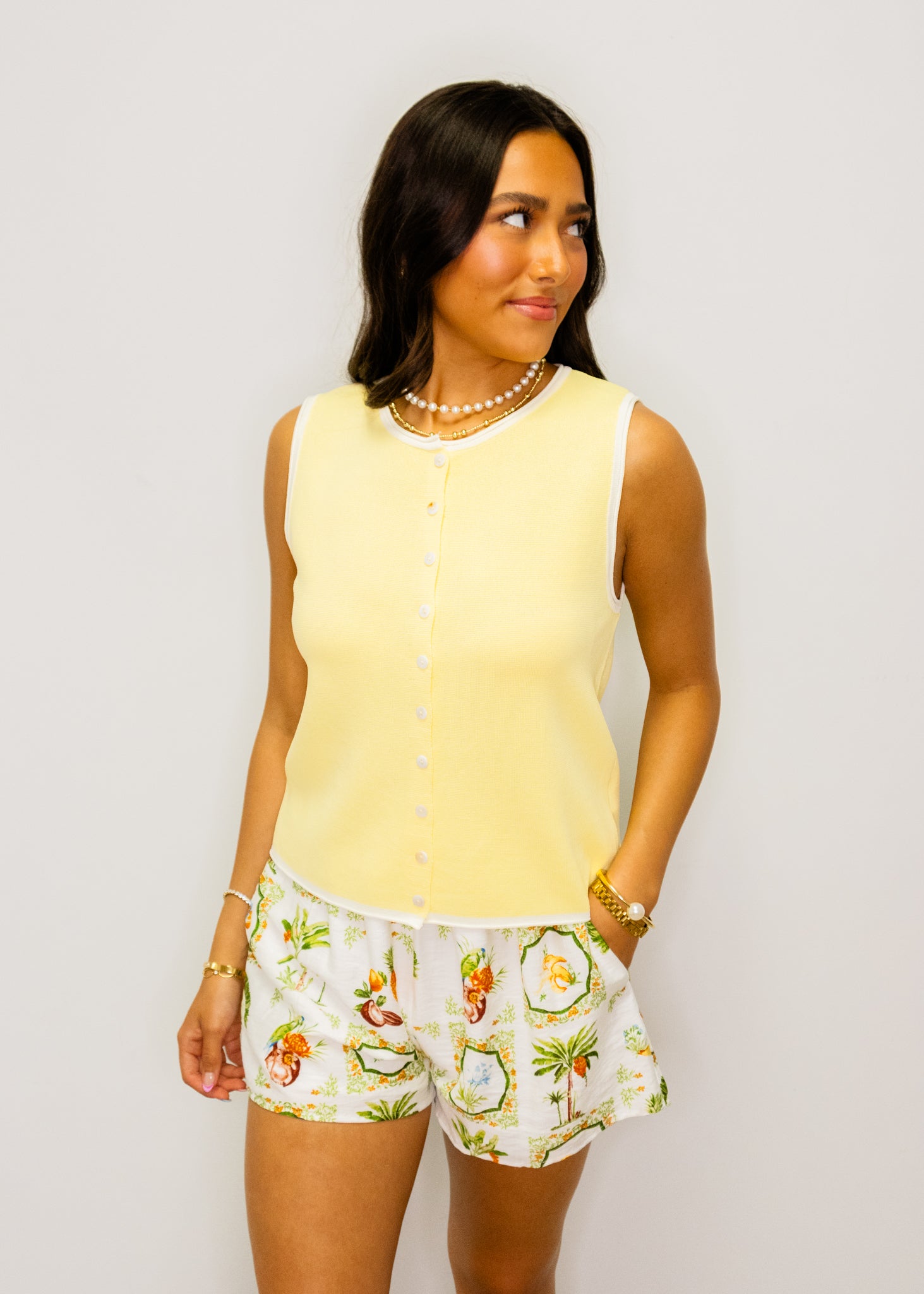 Yellow Contrast Button Down Top