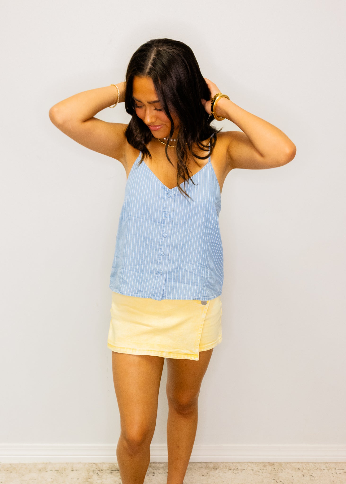 Denim Stripe Button Top