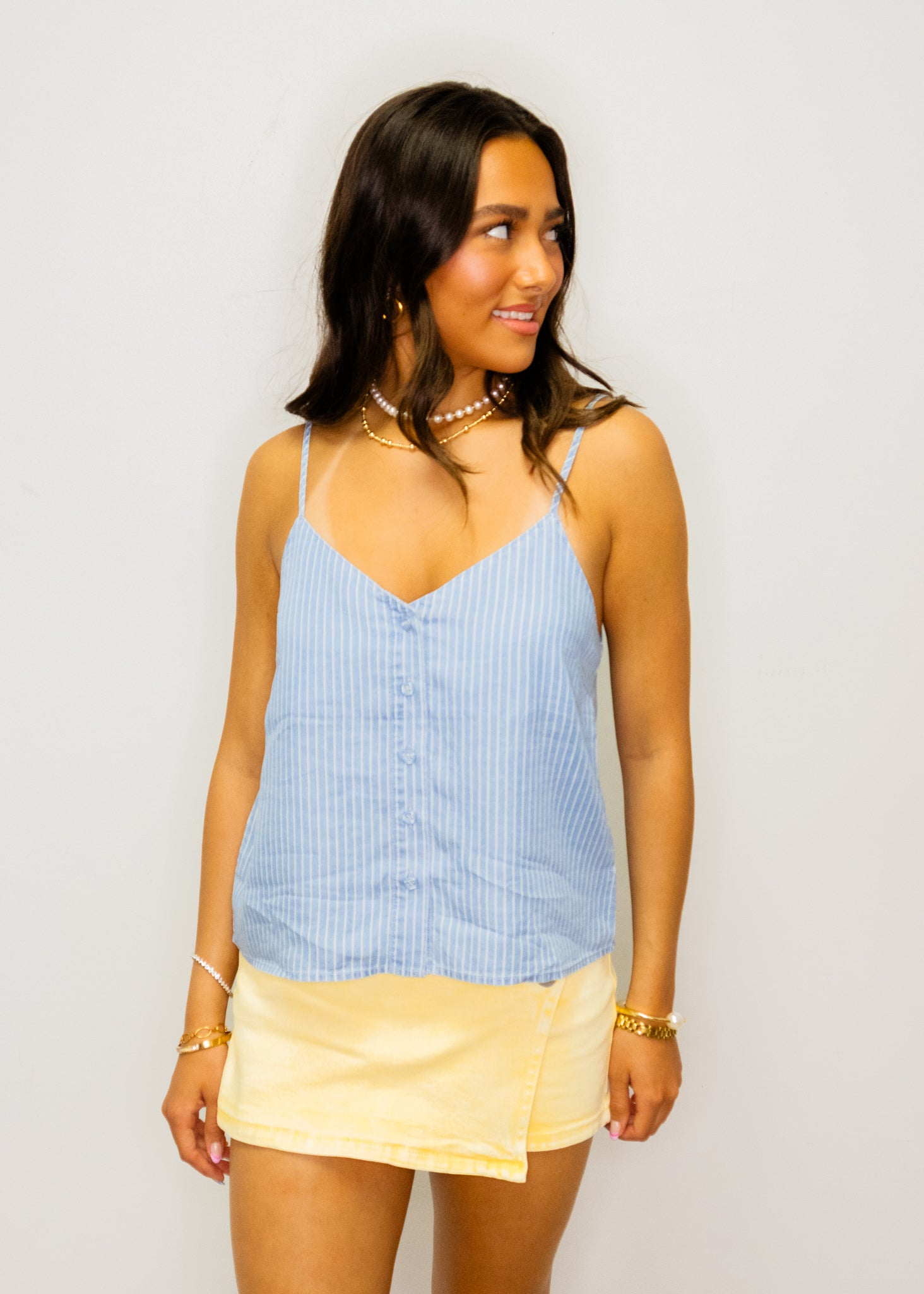 Denim Stripe Button Top