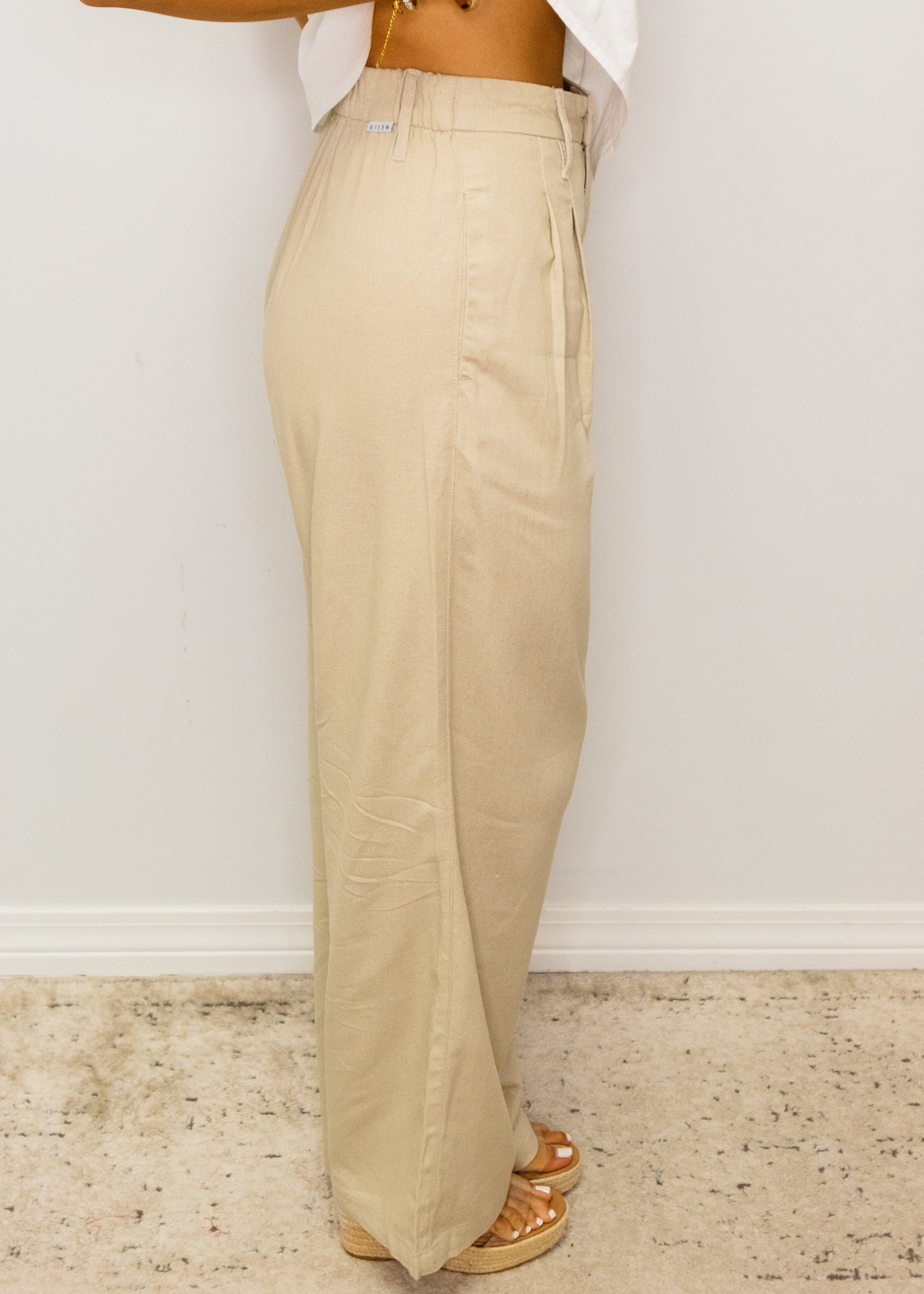 Tan Linen Flowy Pants