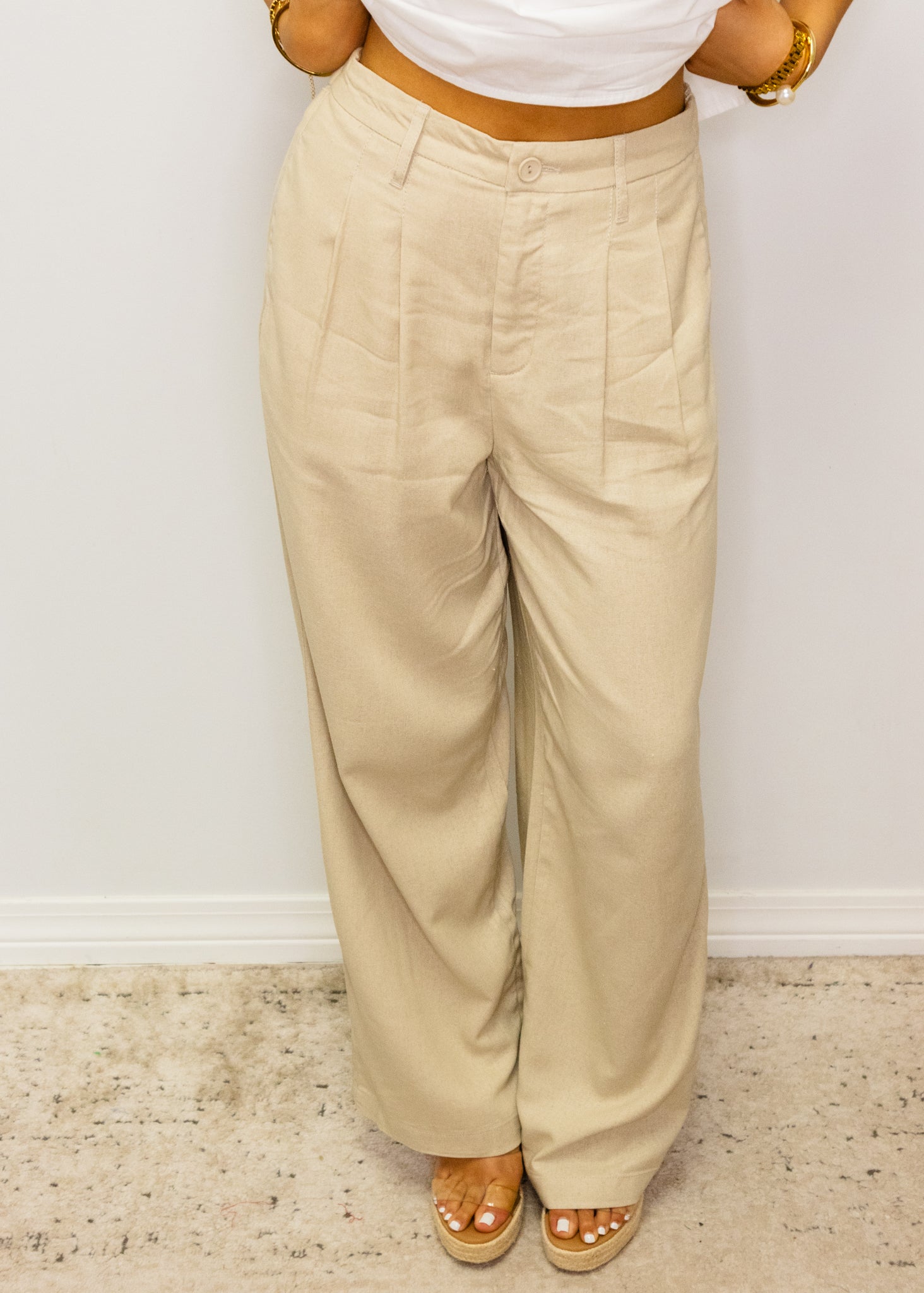 Tan Linen Flowy Pants