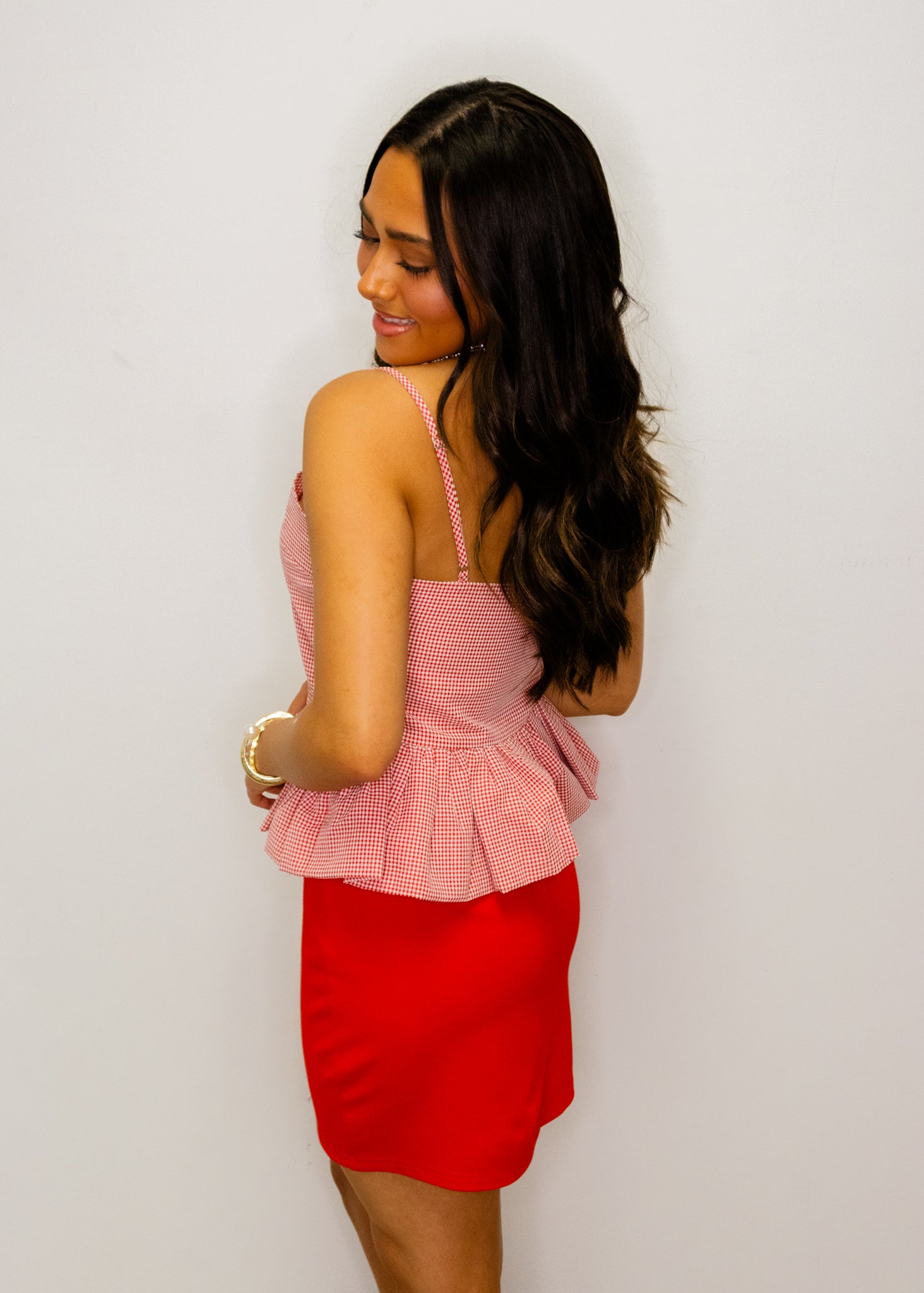 Red Gingham Peplum Top