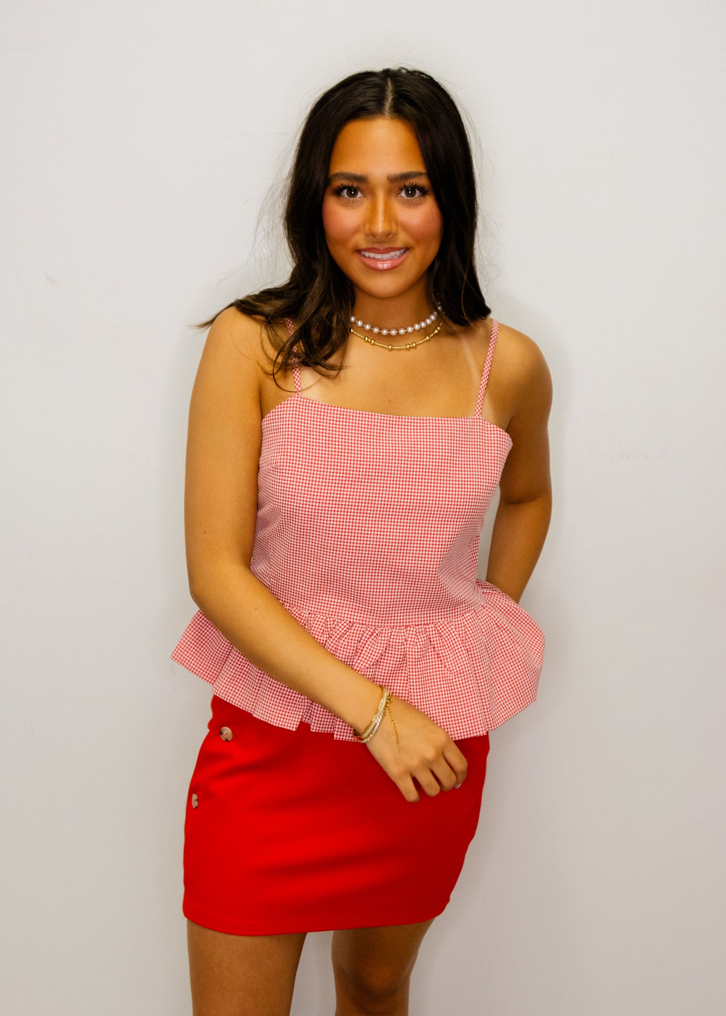 Red Gingham Peplum Top