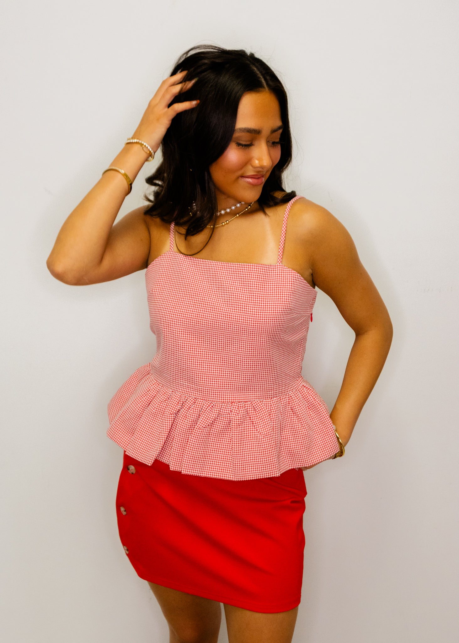 Red Gingham Peplum Top