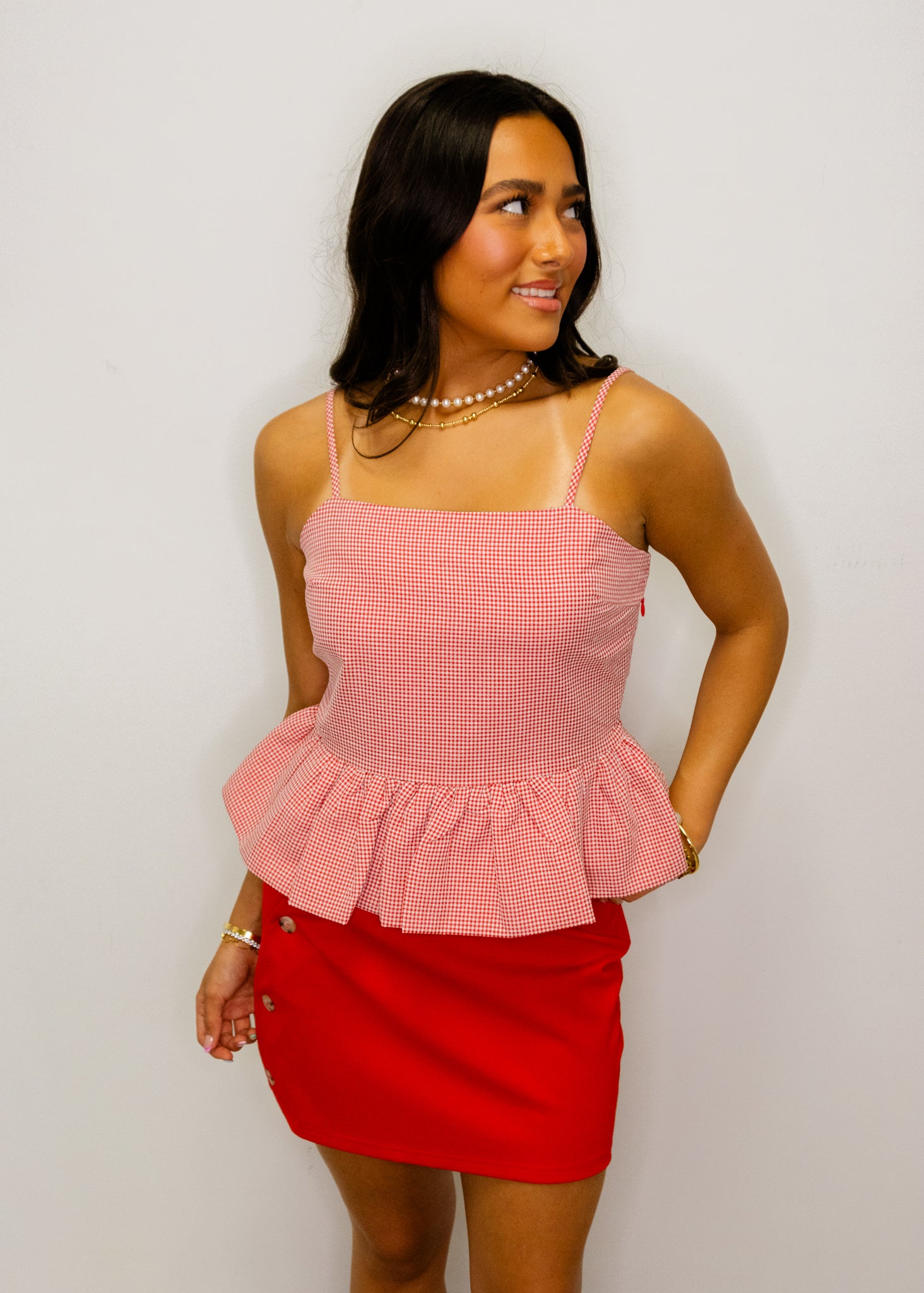 Red Gingham Peplum Top