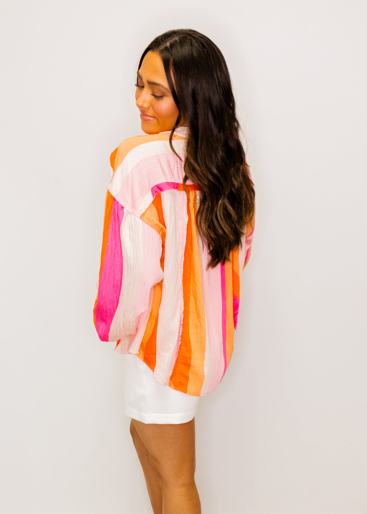 Pink Multi Print Button Down Top