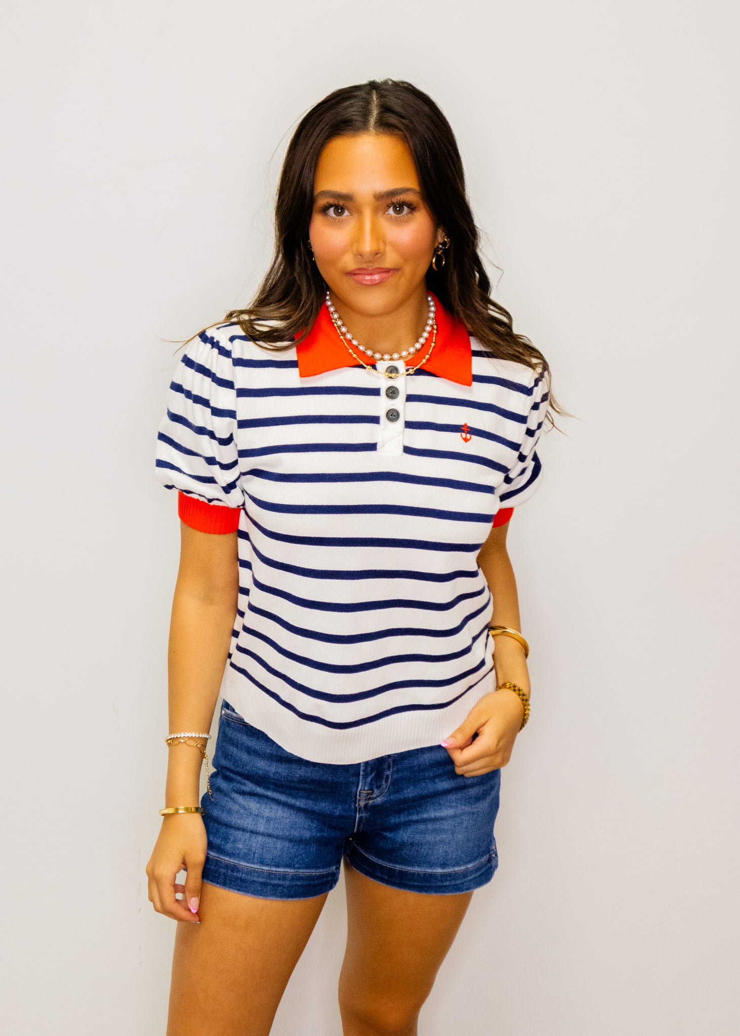 Navy Stripe Anchor Detail Top