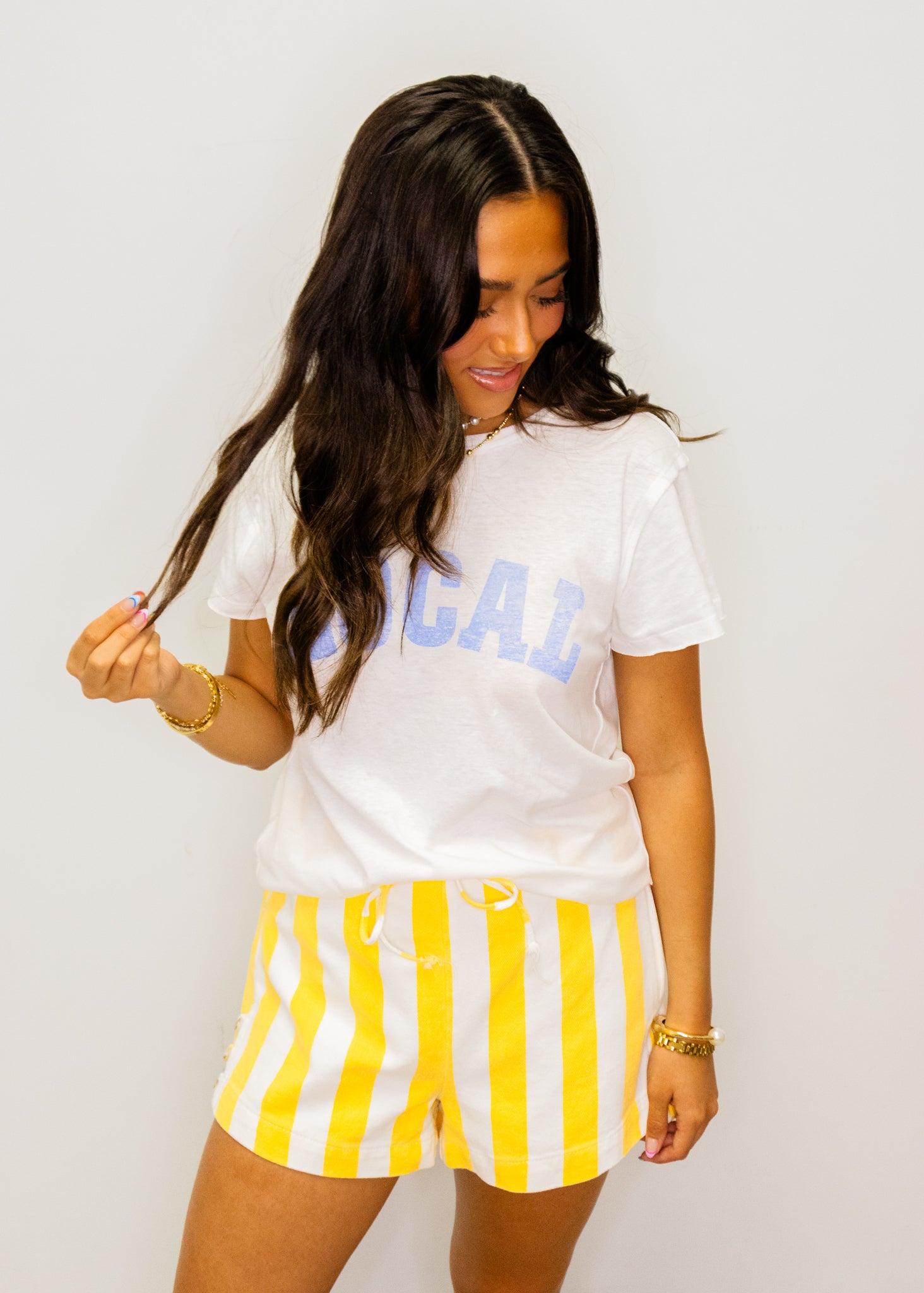 Lemon Stripe Drawstring Shorts
