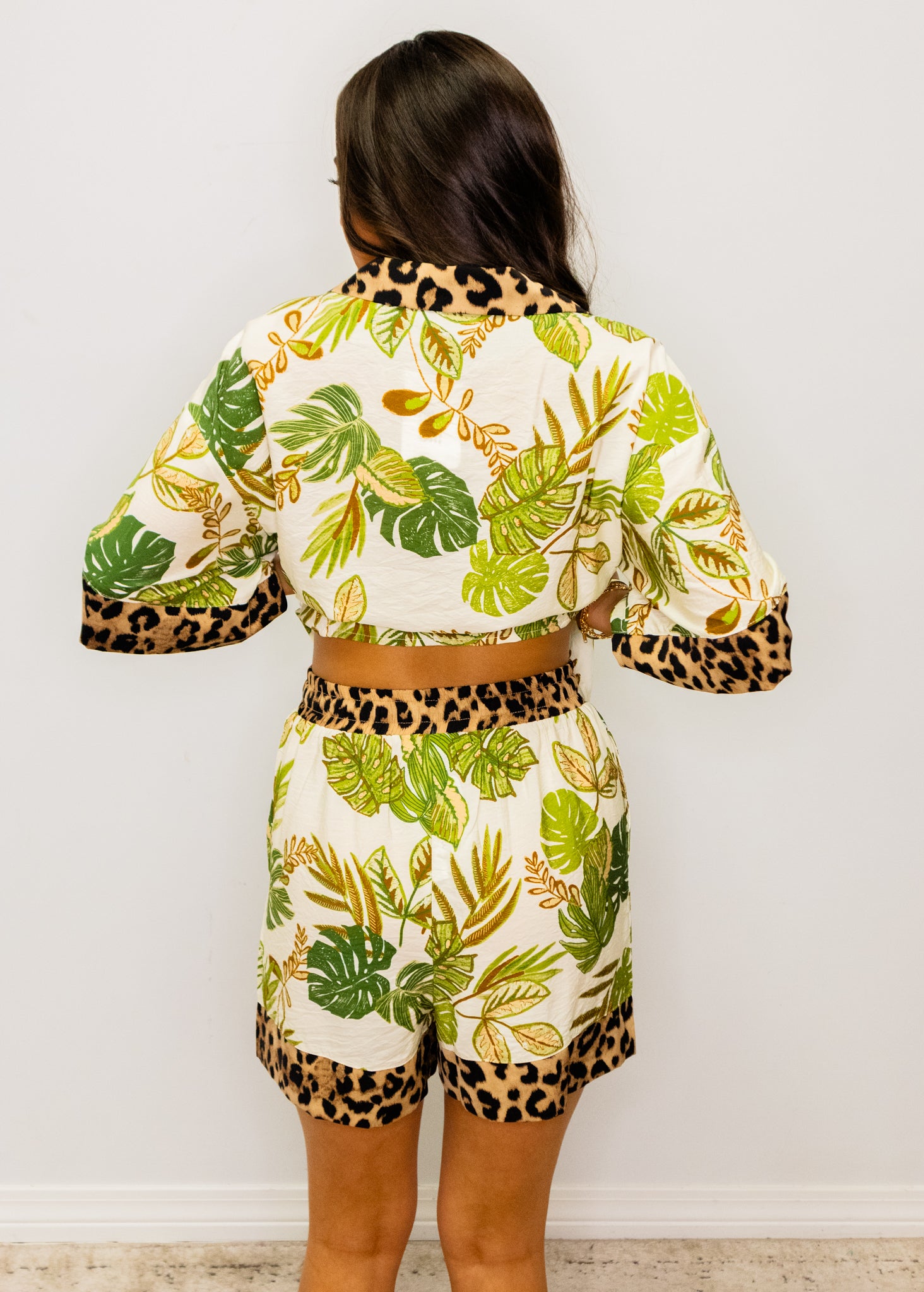 Tropical & Leopard Print Shorts Set