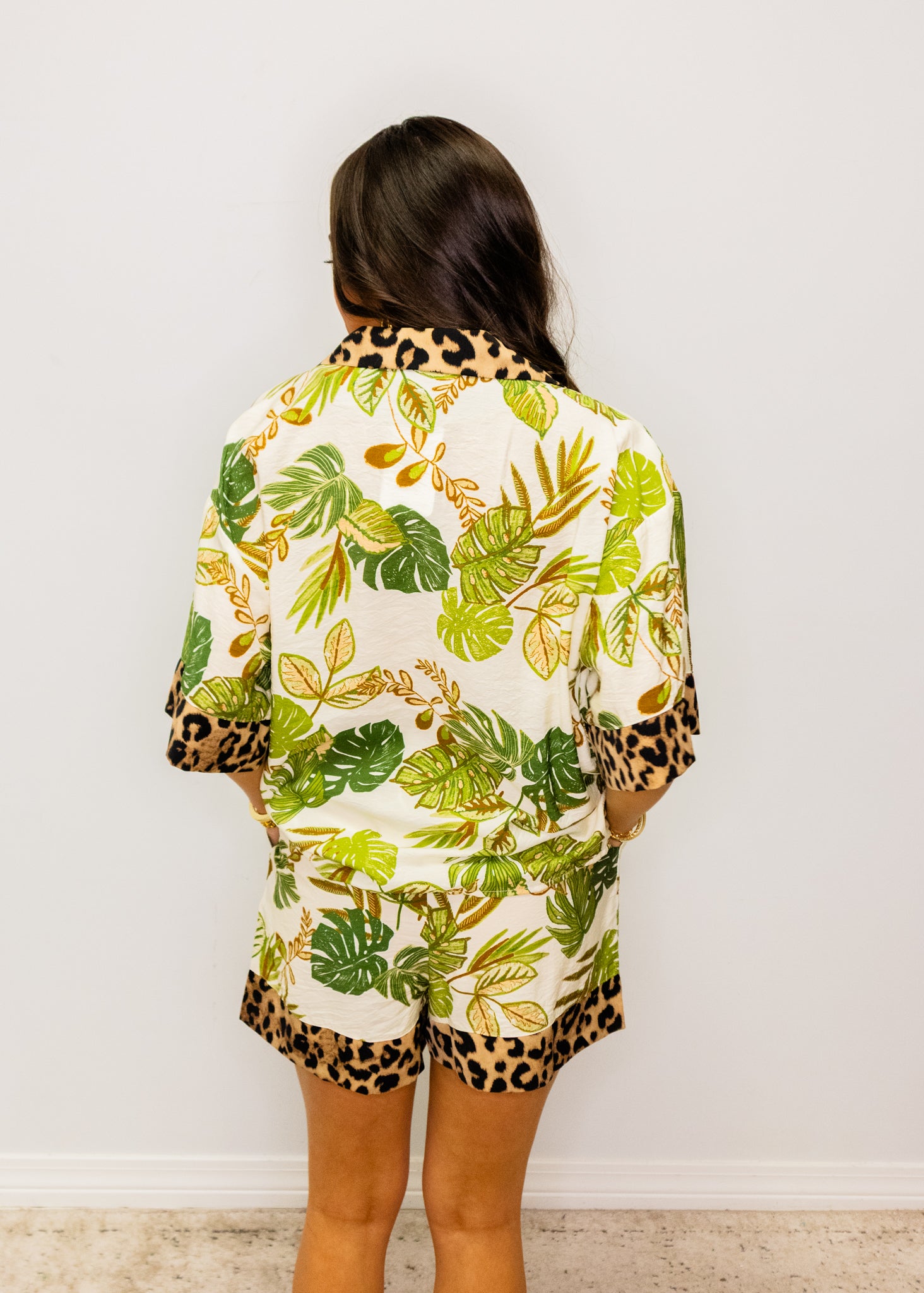 Tropical & Leopard Print Shorts Set